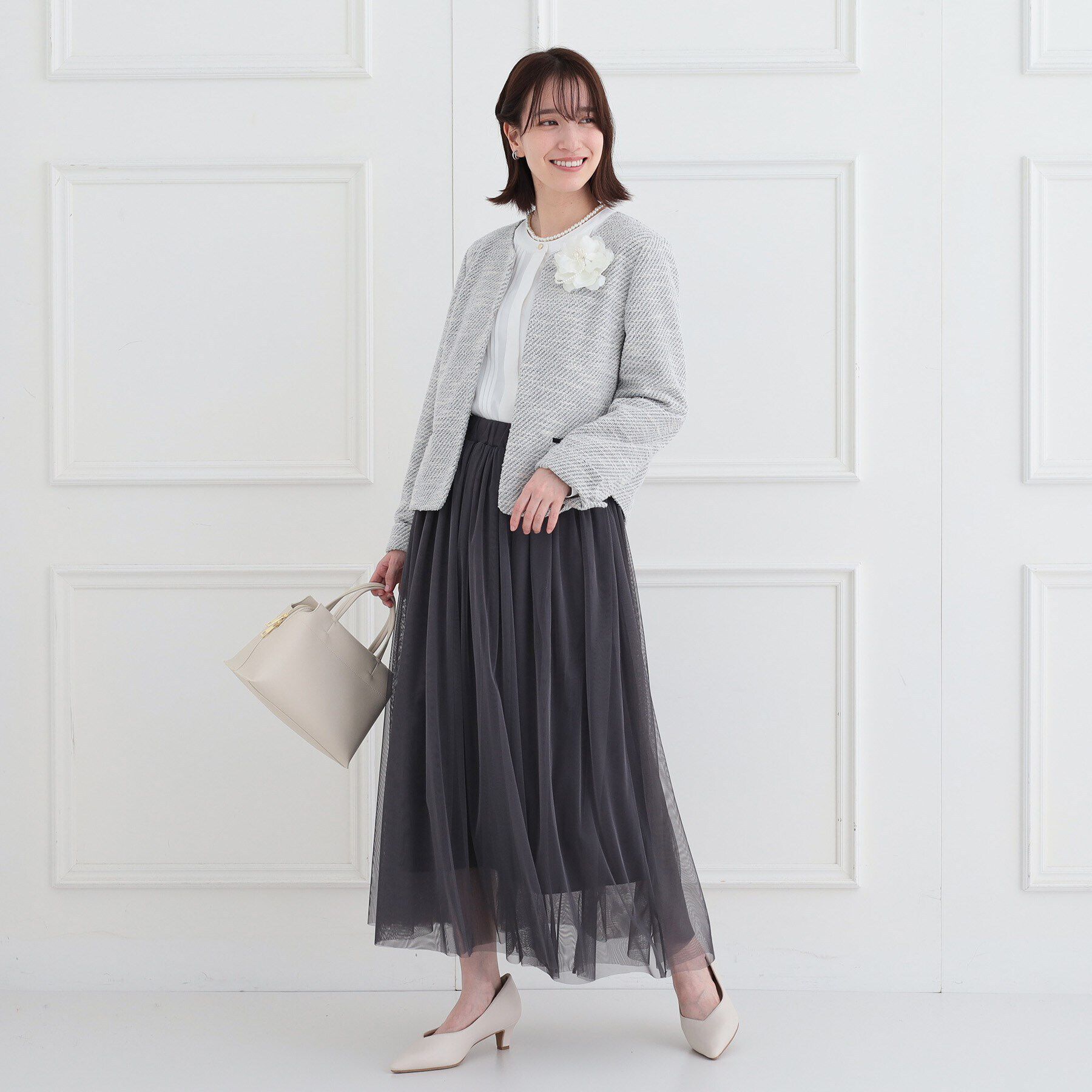 SHOO･LA･RUE「【S-3L】セレモニーからデイリーにも 軽くて柔らかくて着心地の良い カットツイードジャケット」|ノーカラージャケット|