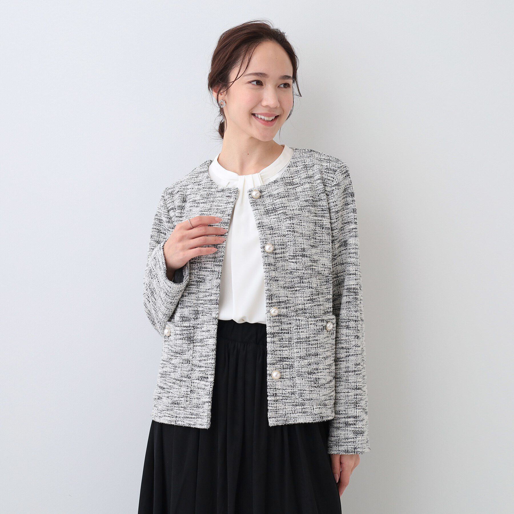 SHOO･LA･RUE「カットツイードジャケット」|ノーカラージャケット|