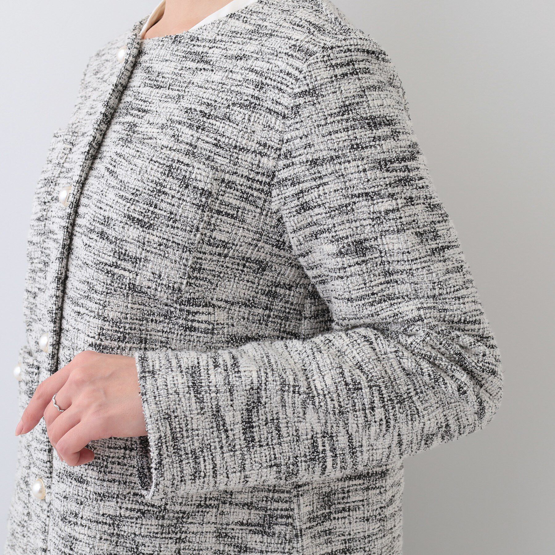 SHOO･LA･RUE「カットツイードジャケット」|ノーカラージャケット|