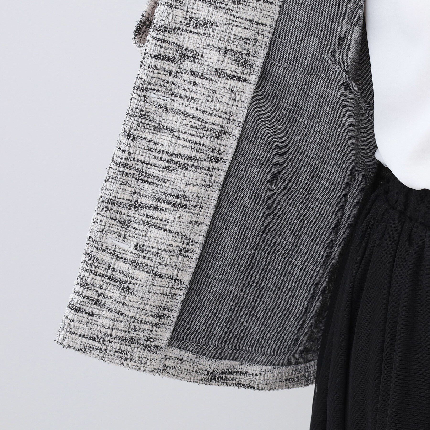 SHOO･LA･RUE「カットツイードジャケット」|ノーカラージャケット|