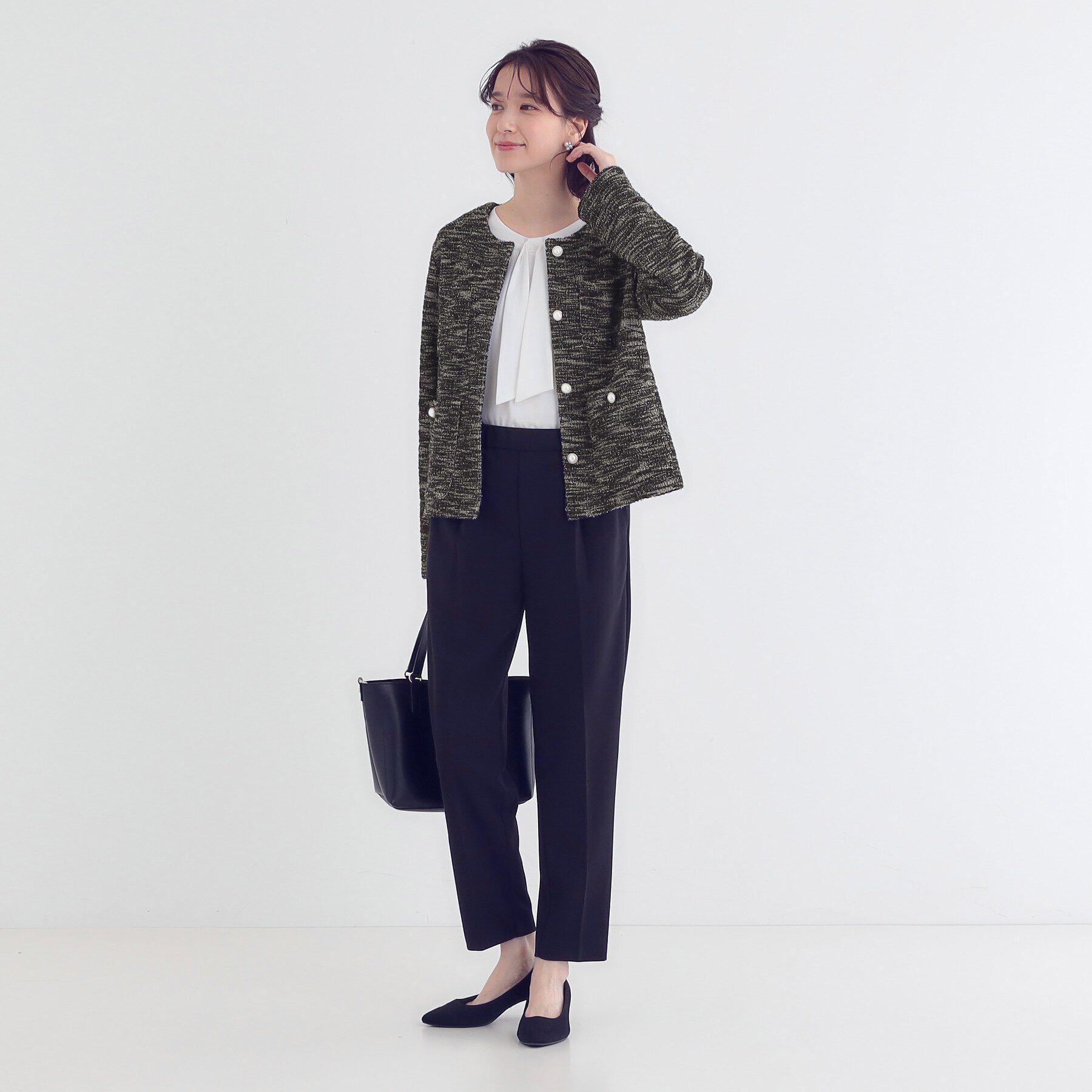 SHOO･LA･RUE「カットツイードジャケット」|ノーカラージャケット|