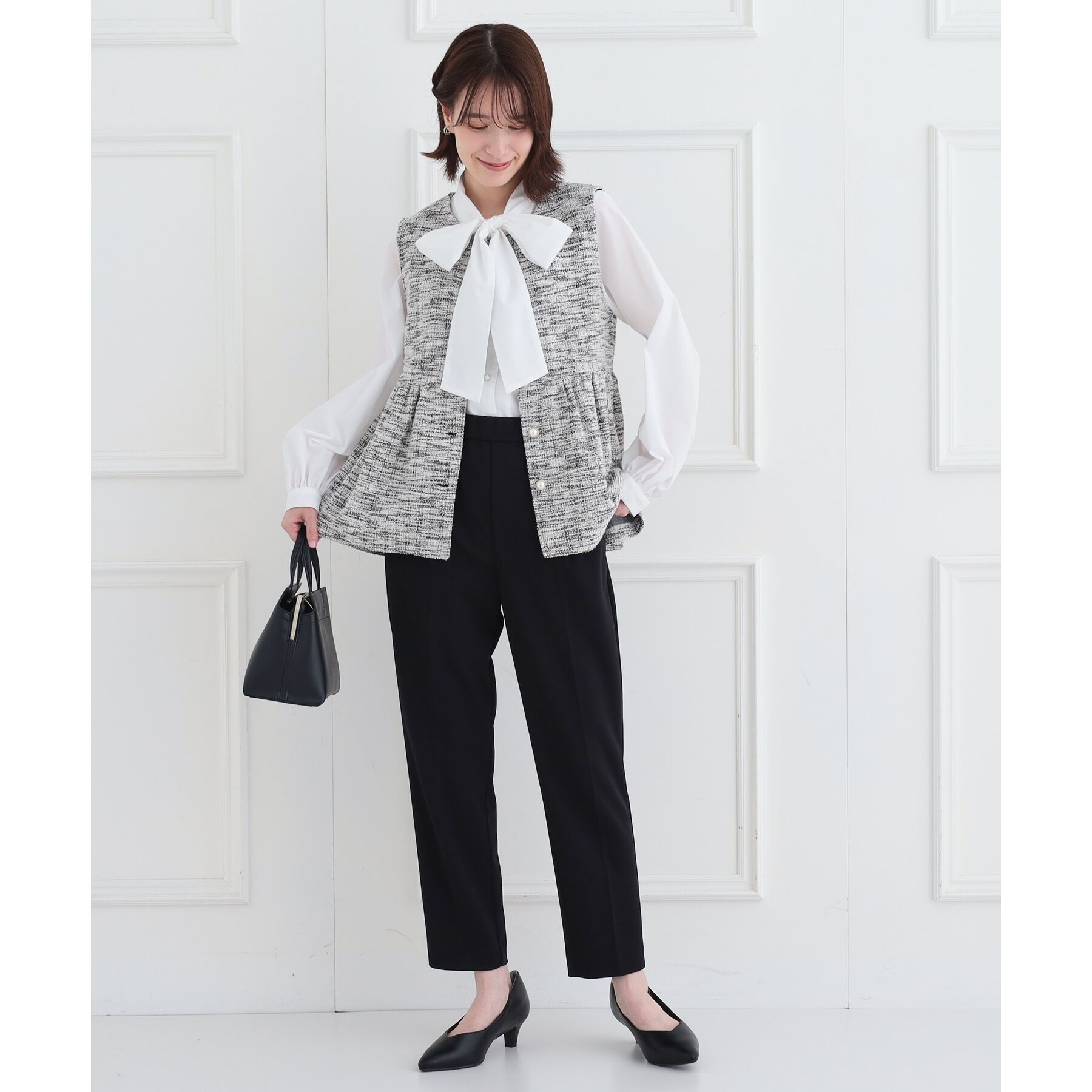 SHOO･LA･RUE「【S-LL】お顔回りを華やかに リボンタイブラウス」|シャツ・ブラウス|