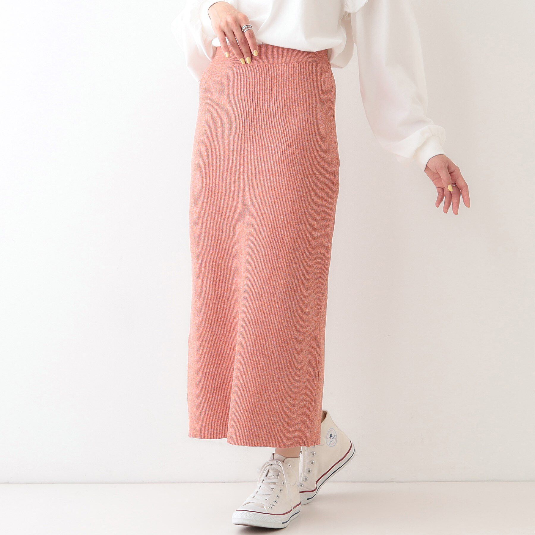 SHOO･LA･RUE「スポンディッシュMIXニットナロースカート」|スカート|オレンジ(067)