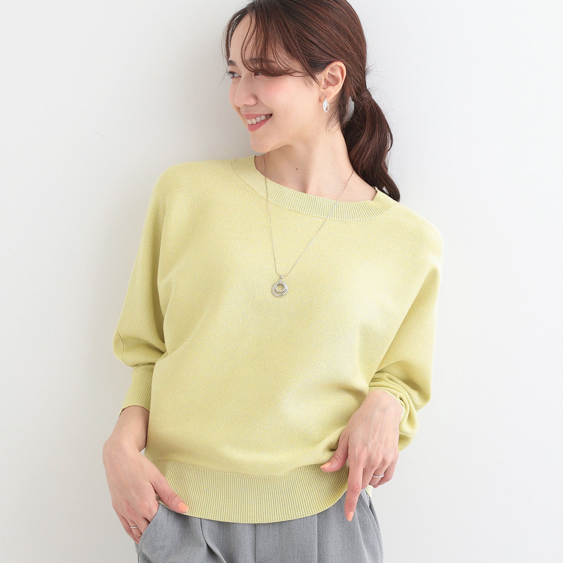 SHOO･LA･RUE「【S-LL】さりげないキラッと感。ラメドルマンニット」|ニット・セーター|イエロー(031)