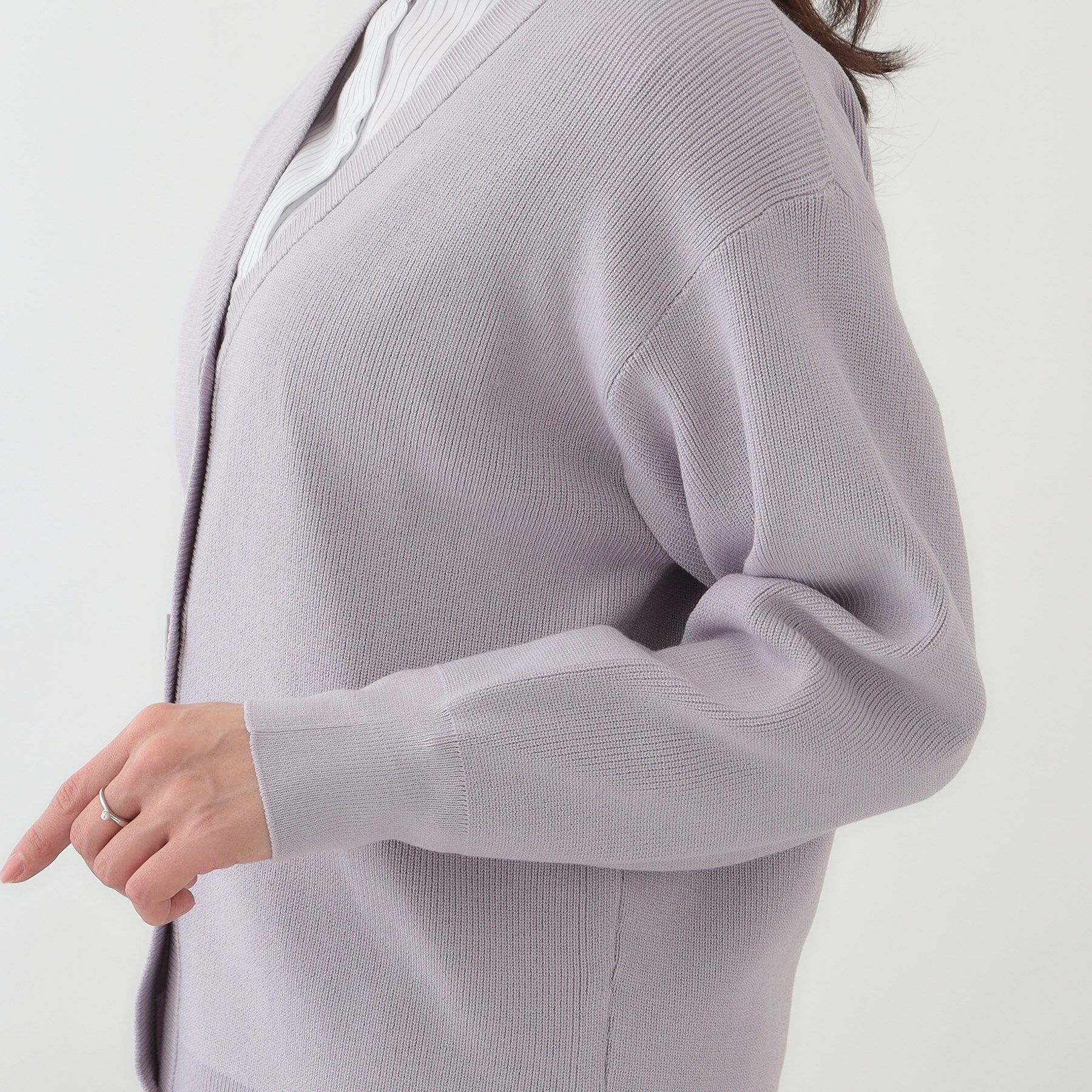 SHOO･LA･RUE「【洗える/S-LL】ドライタッチが心地よい 畦編みVネックカーディガン」|カーディガン|