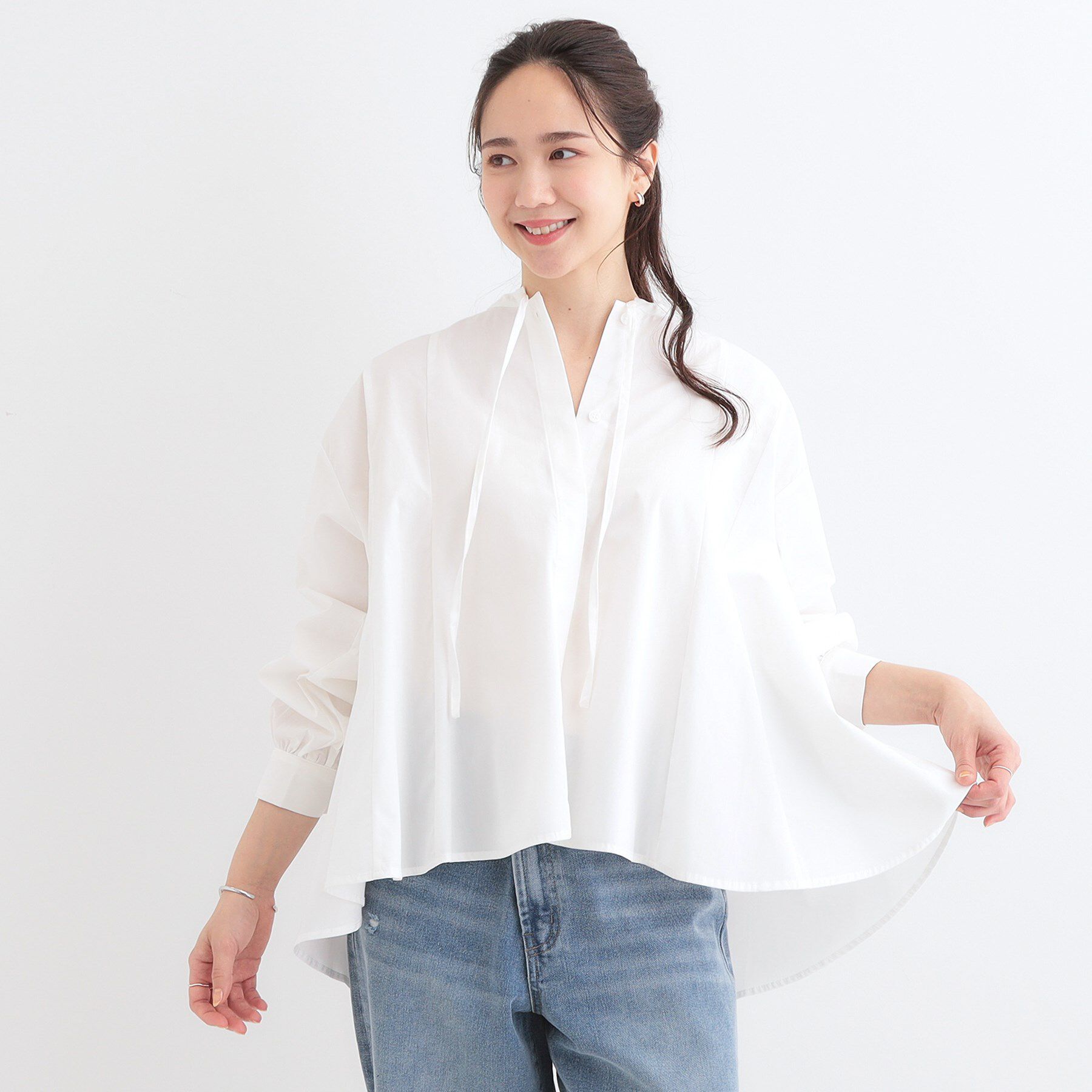 SHOO･LA･RUE「【洗える/体型カバー】フレアリボンブラウス」|シャツ・ブラウス|