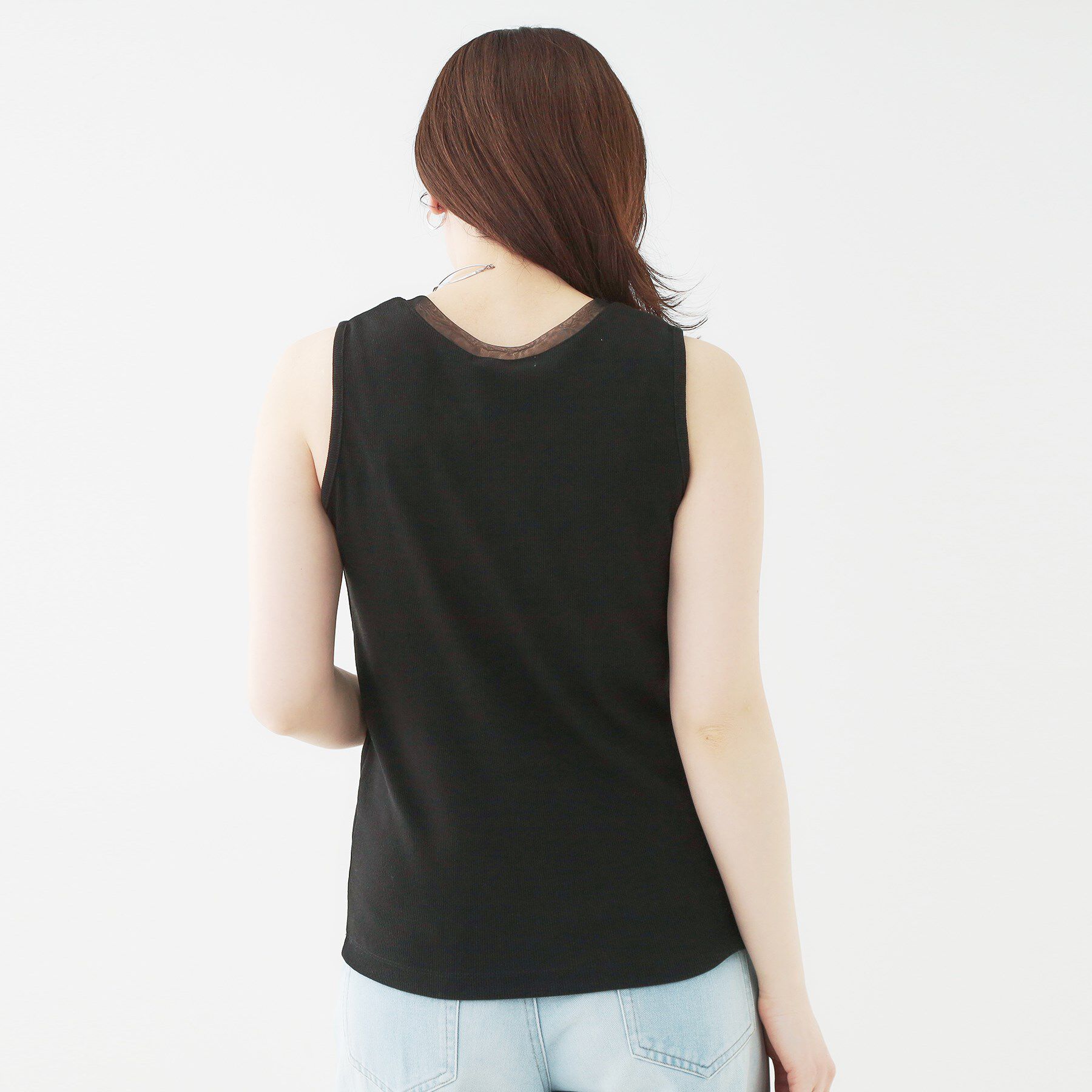 SHOO･LA･RUE「【洗える/S-LL】シアーネックがこなれ見え リブタンクトップ」|Tシャツ・カットソー|