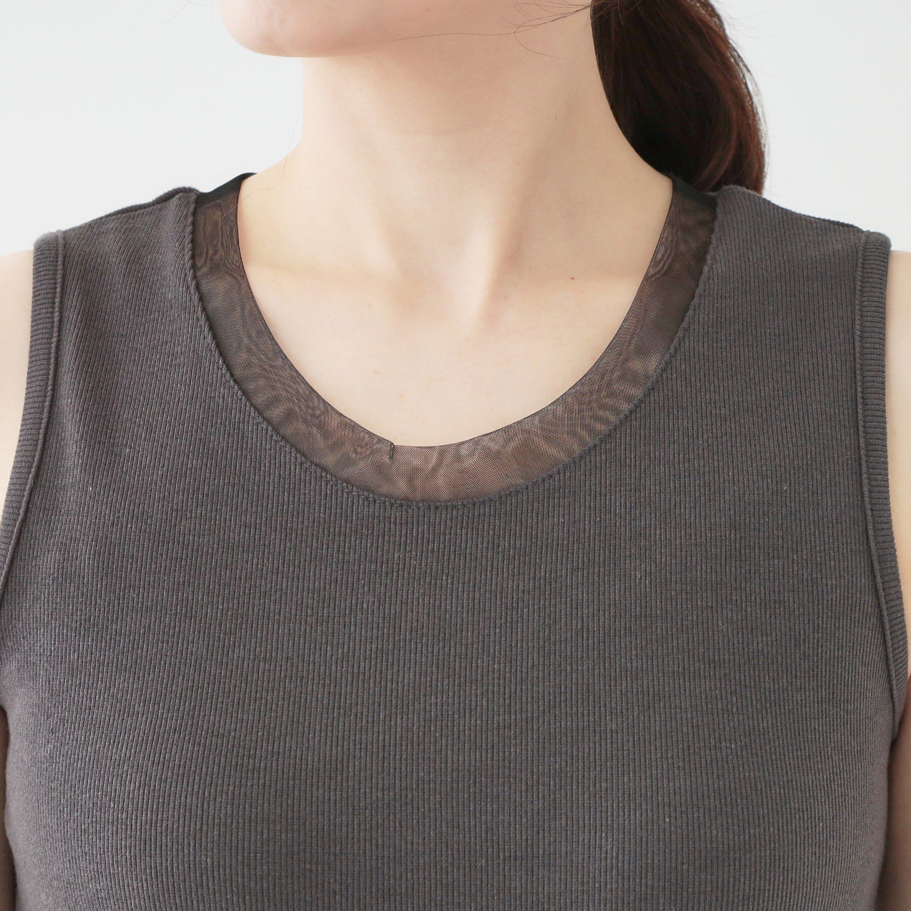 SHOO･LA･RUE「【洗える/S-LL】シアーネックがこなれ見え リブタンクトップ」|Tシャツ・カットソー|