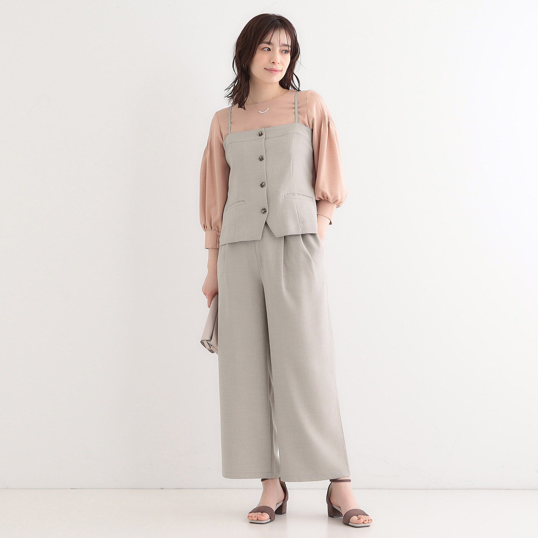 SHOO･LA･RUE「【セットアップ可】コーデが華やぐ 大人の麻調キャミビスチェ」|ベスト・ジレ|