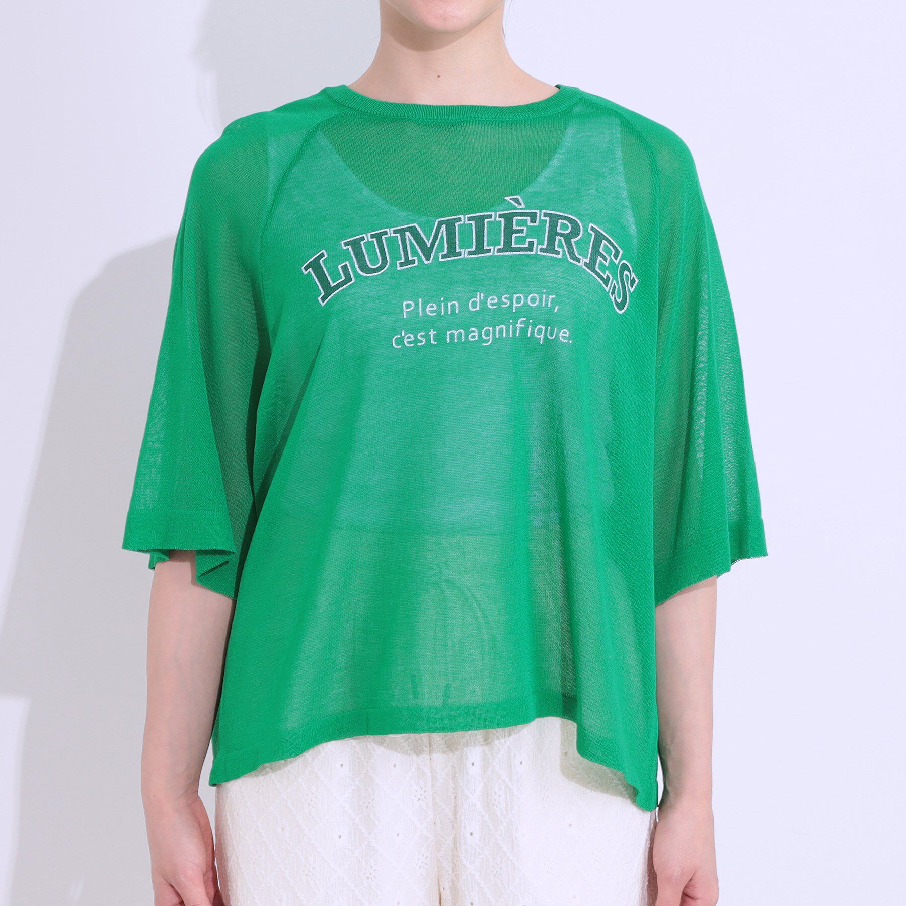 SHOO･LA･RUE「【S-LL】シアー感がこなれ見え お袖ゆったりロゴニット」|ニット・セーター|