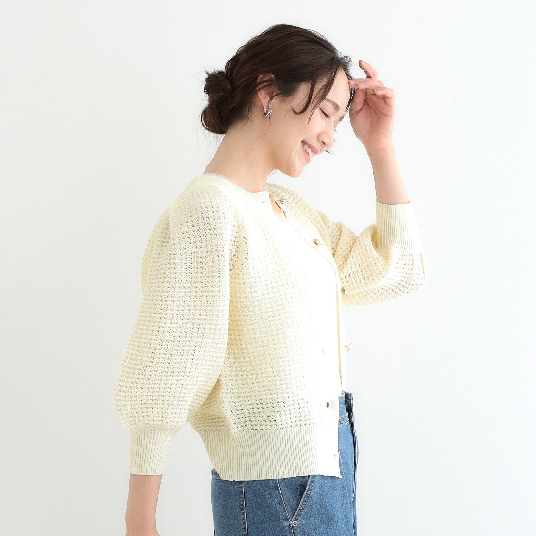 SHOO･LA･RUE「【S-LL】大人フェミニンな着こなしに 透かし編みニットカーディガン」|カーディガン|