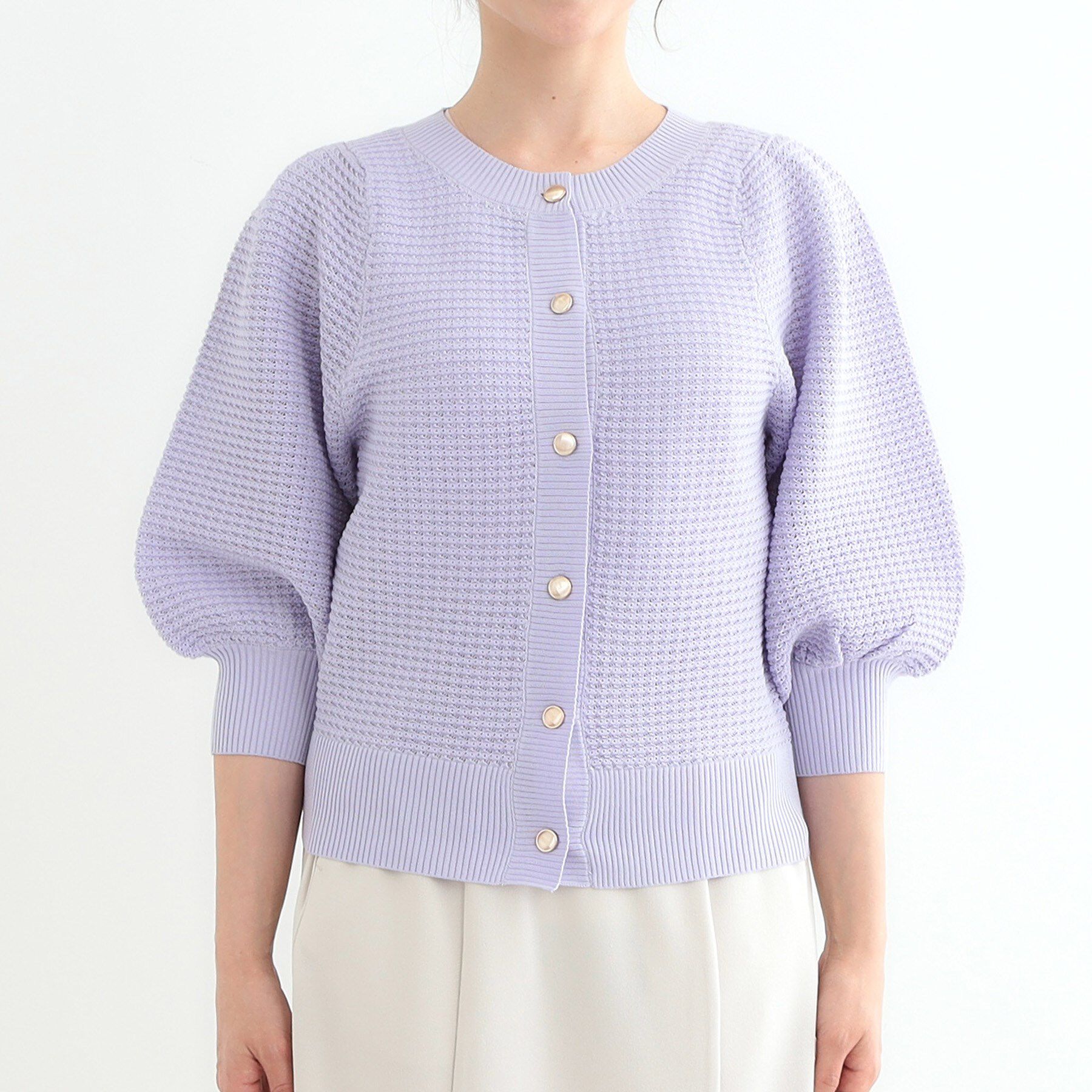 SHOO･LA･RUE「【S-LL】大人フェミニンな着こなしに 透かし編みニットカーディガン」|カーディガン|