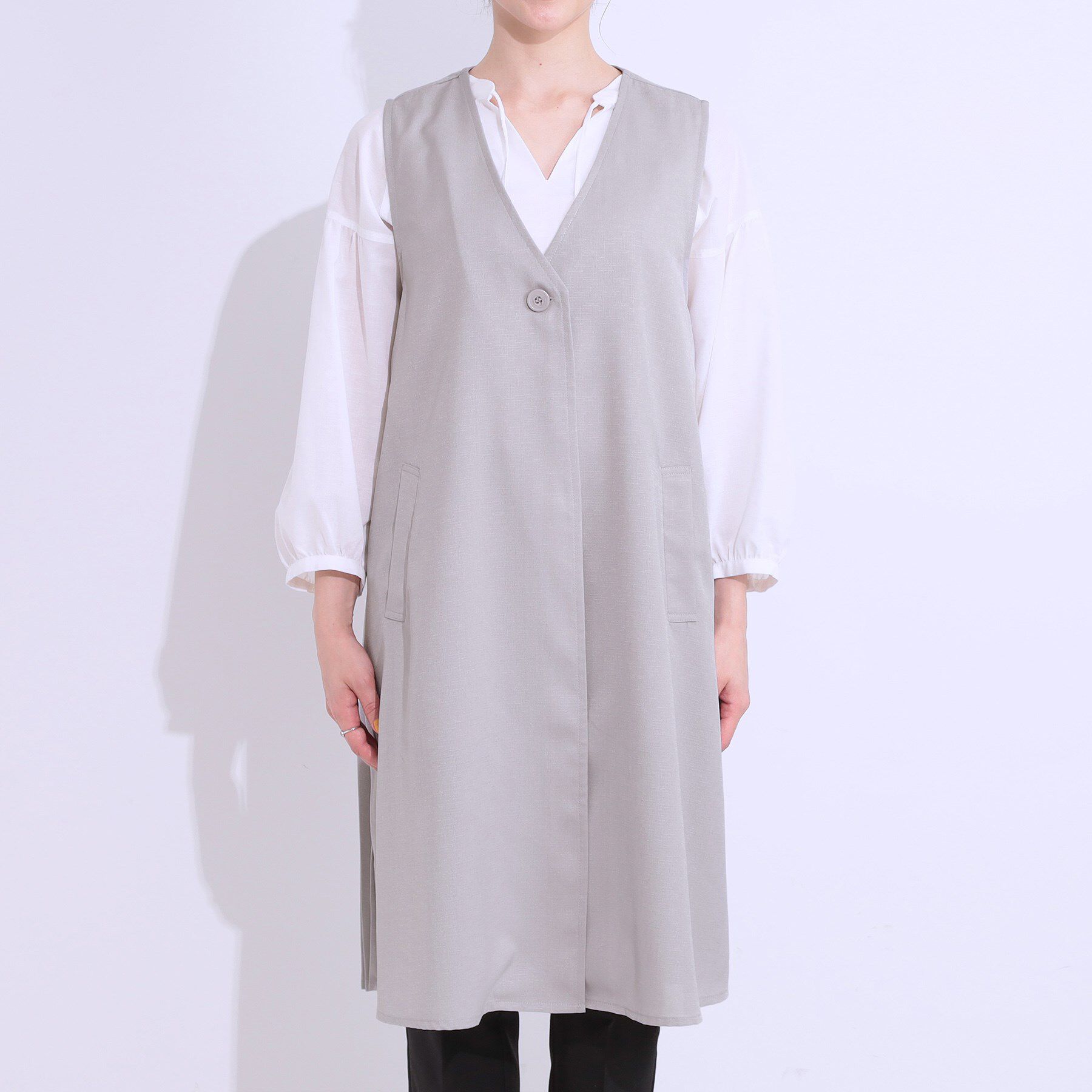 SHOO･LA･RUE「【S-LL/体型カバー】後ろ姿もきれい見え バックプリーツジレ」|ベスト・ジレ|