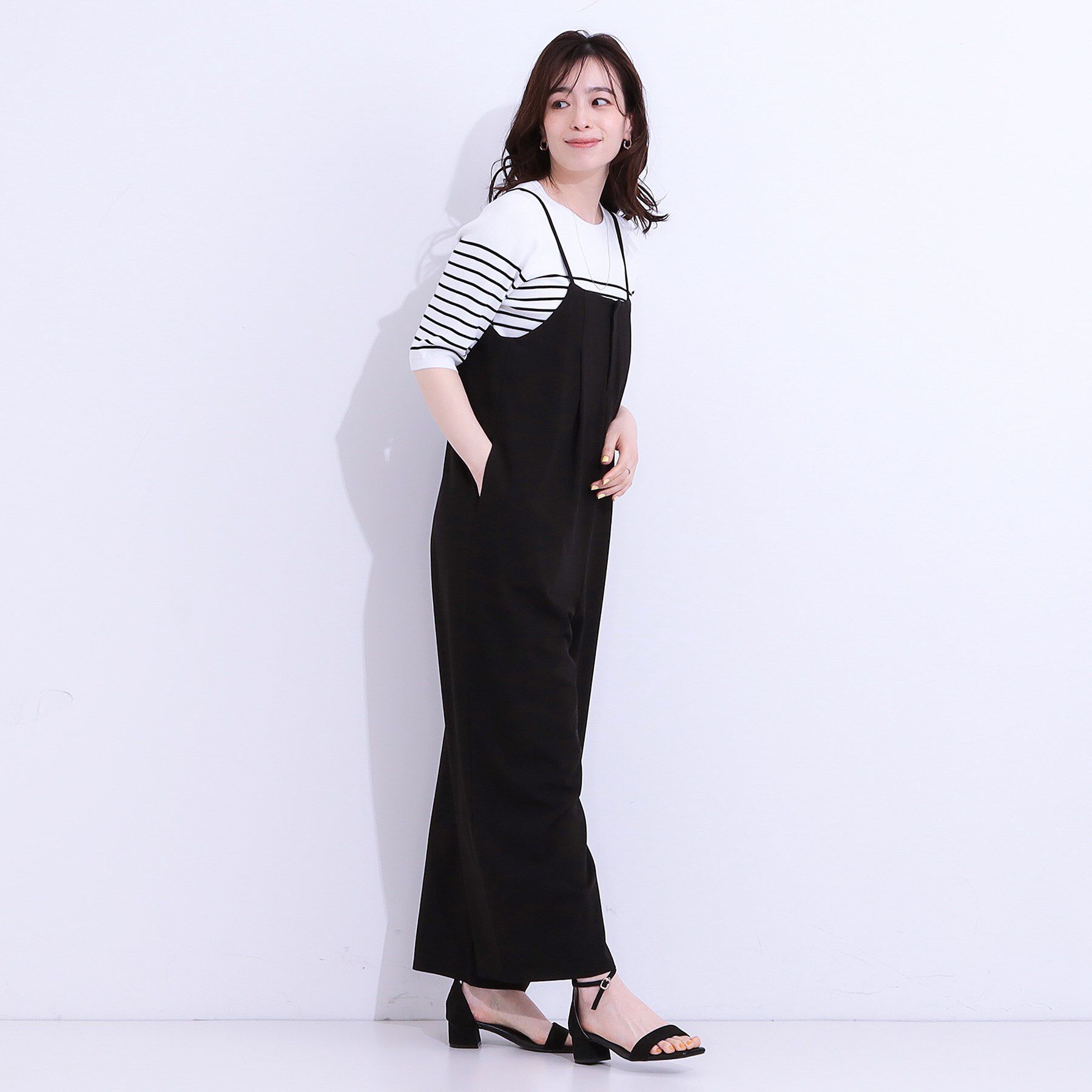 SHOO･LA･RUE「【S-LL】着丈が調節できる 大人の麻調サロペット」|オールインワン|