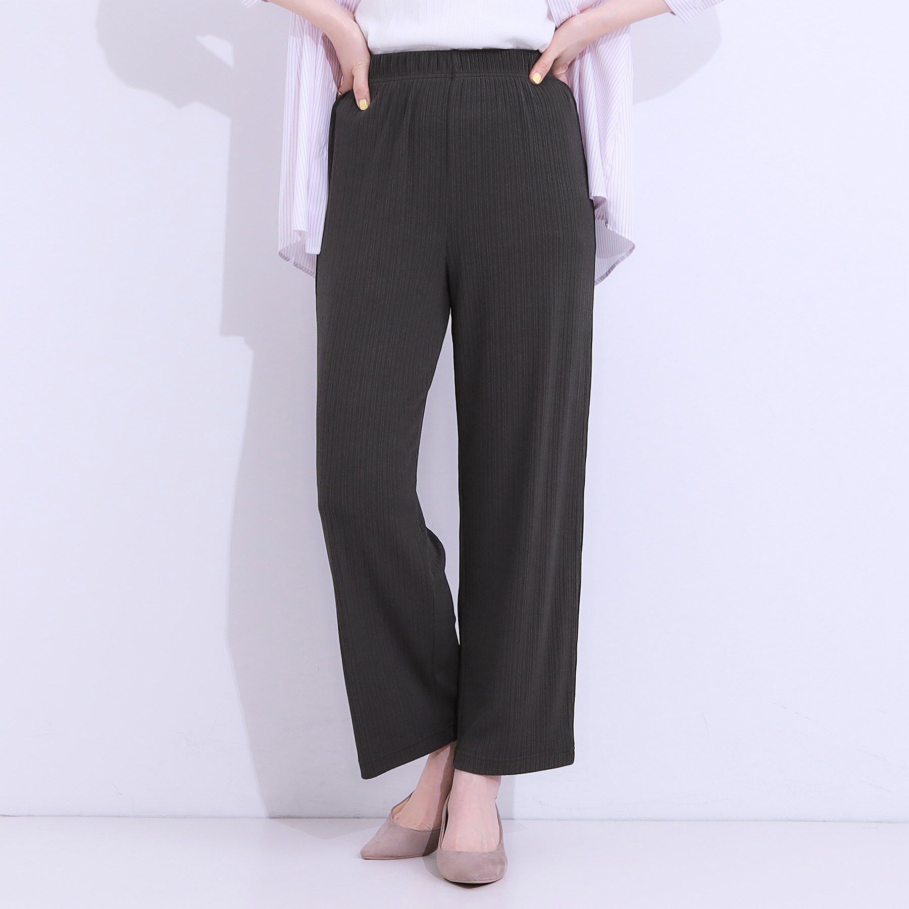 SHOO･LA･RUE「【S-LL】さらっと穿けて動きやすい リブイージーパンツ」|その他|