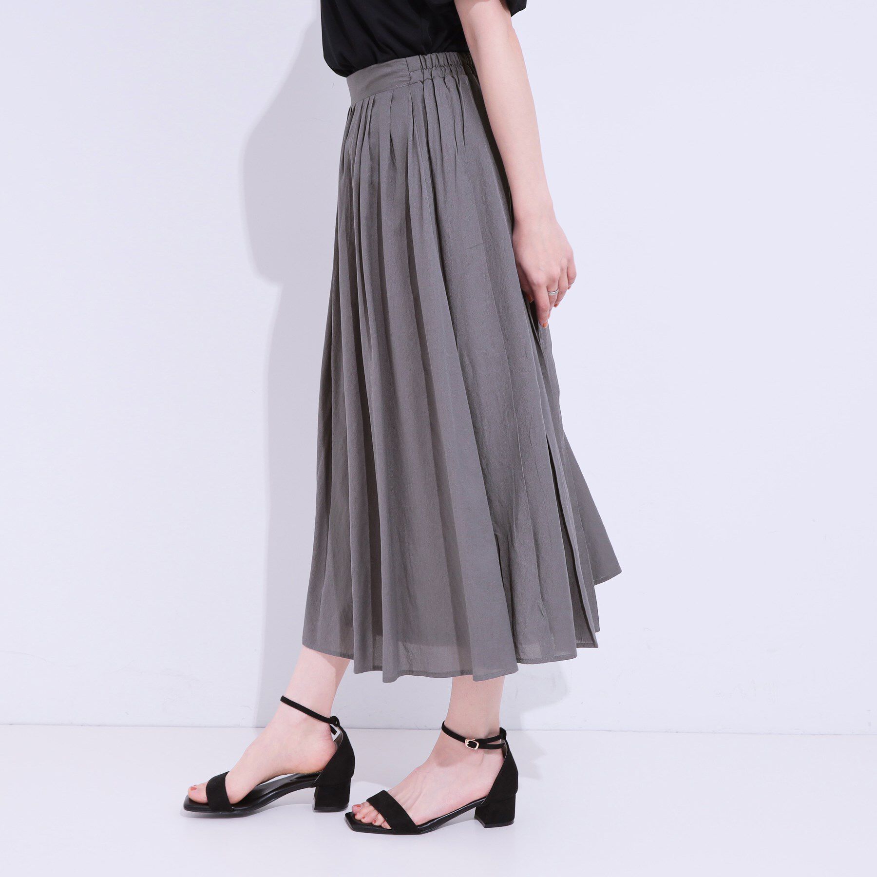 SHOO･LA･RUE「【S-LL/セットアップ可/ひんやり】ふんわりさらっと タックフレアスカート」|スカート|