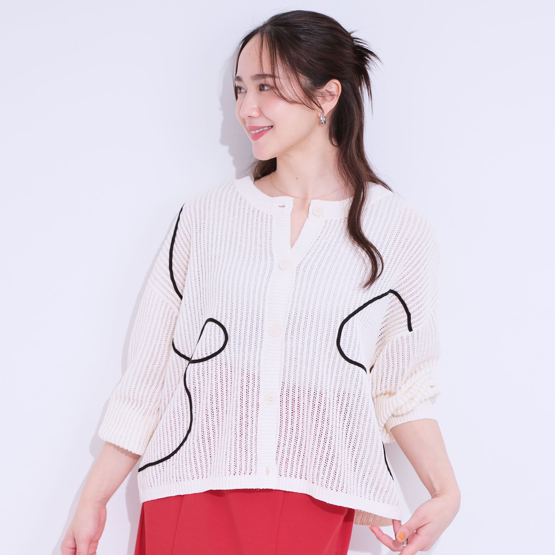 SHOO･LA･RUE「柄コード刺繍アソート メッシュ2WAYカーデ」|カーディガン|