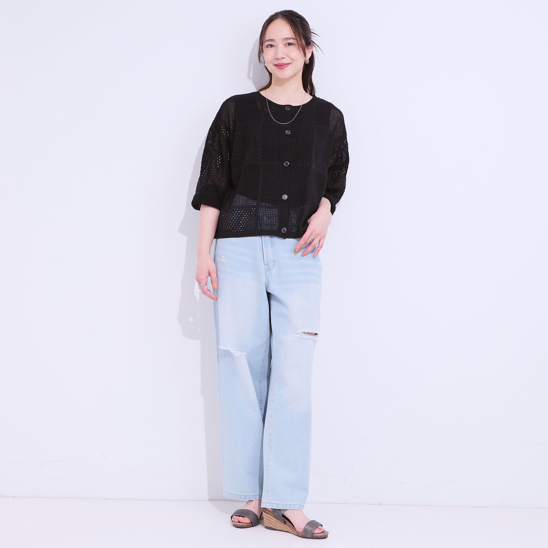 SHOO･LA･RUE「柄コード刺繍アソート メッシュ2WAYカーデ」|カーディガン|