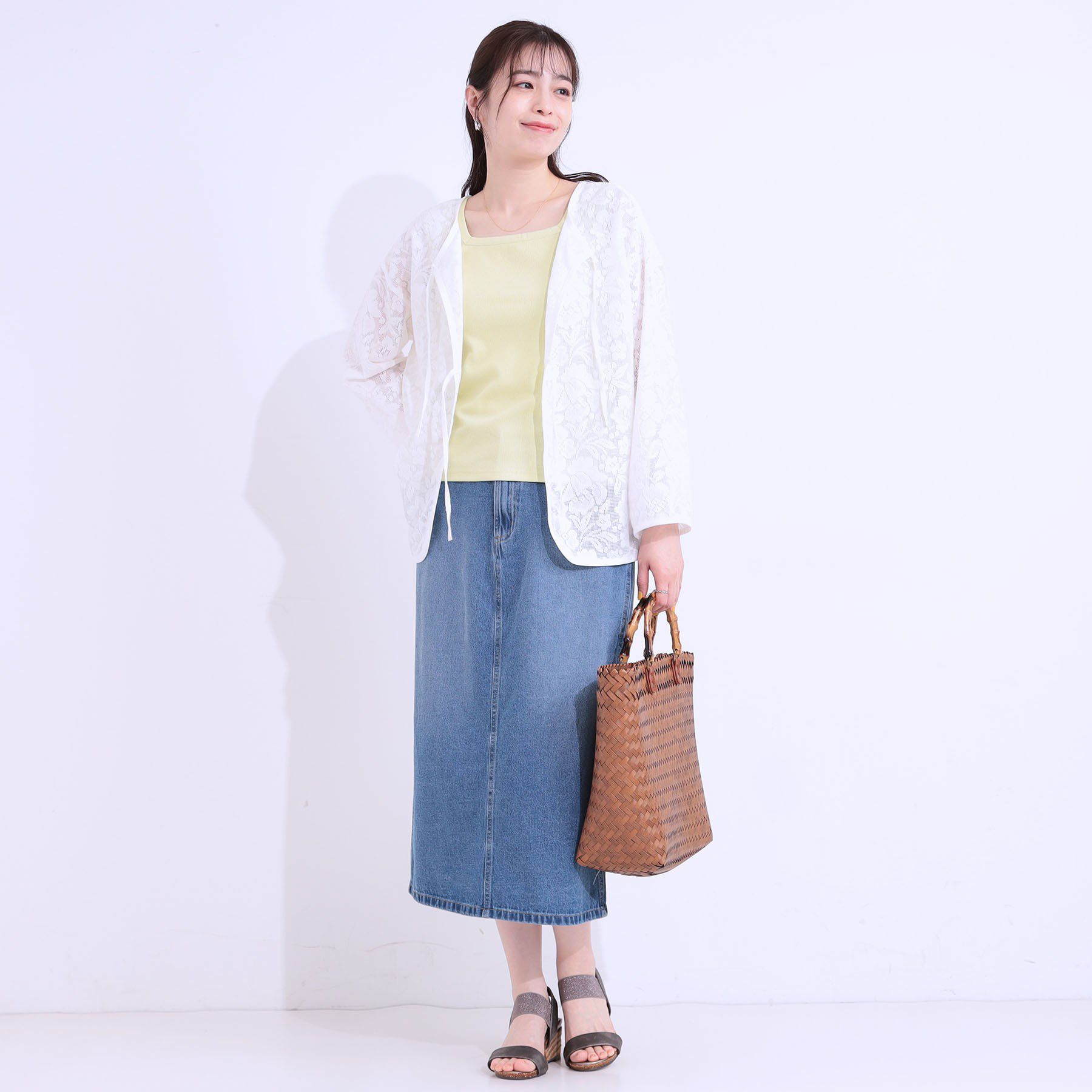 SHOO･LA･RUE「【前後2WAY/S-LL】メッシュ&times;レースがこなれ見え リボントップス」|Tシャツ・カットソー|