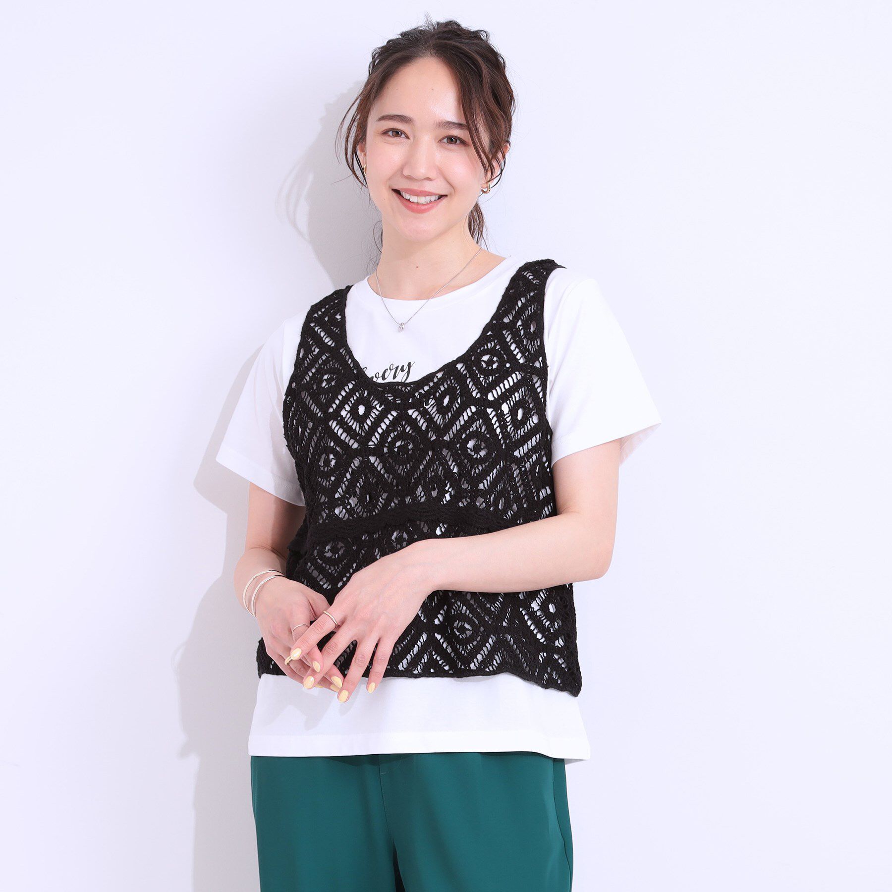 SHOO･LA･RUE「【S-LL/2点セット】大人カジュアルに レースビスチェ+プリントTシャツ」|その他|