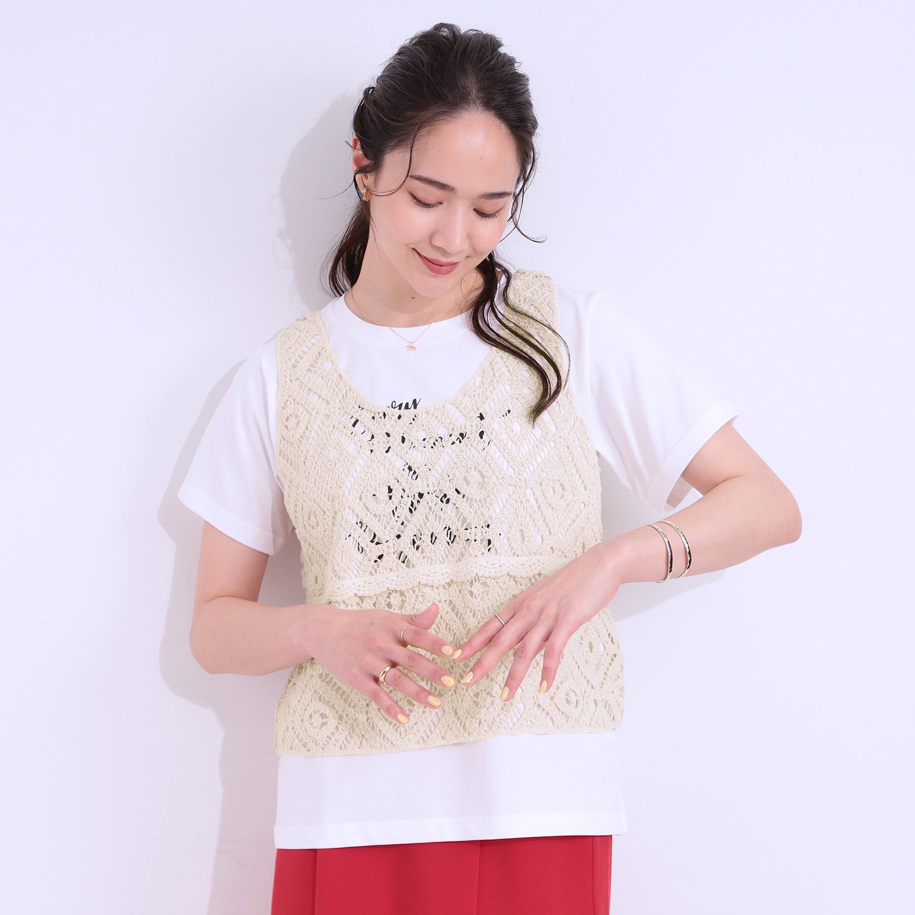 SHOO･LA･RUE「【S-LL/2点セット】大人カジュアルに レースビスチェ+プリントTシャツ」|その他|