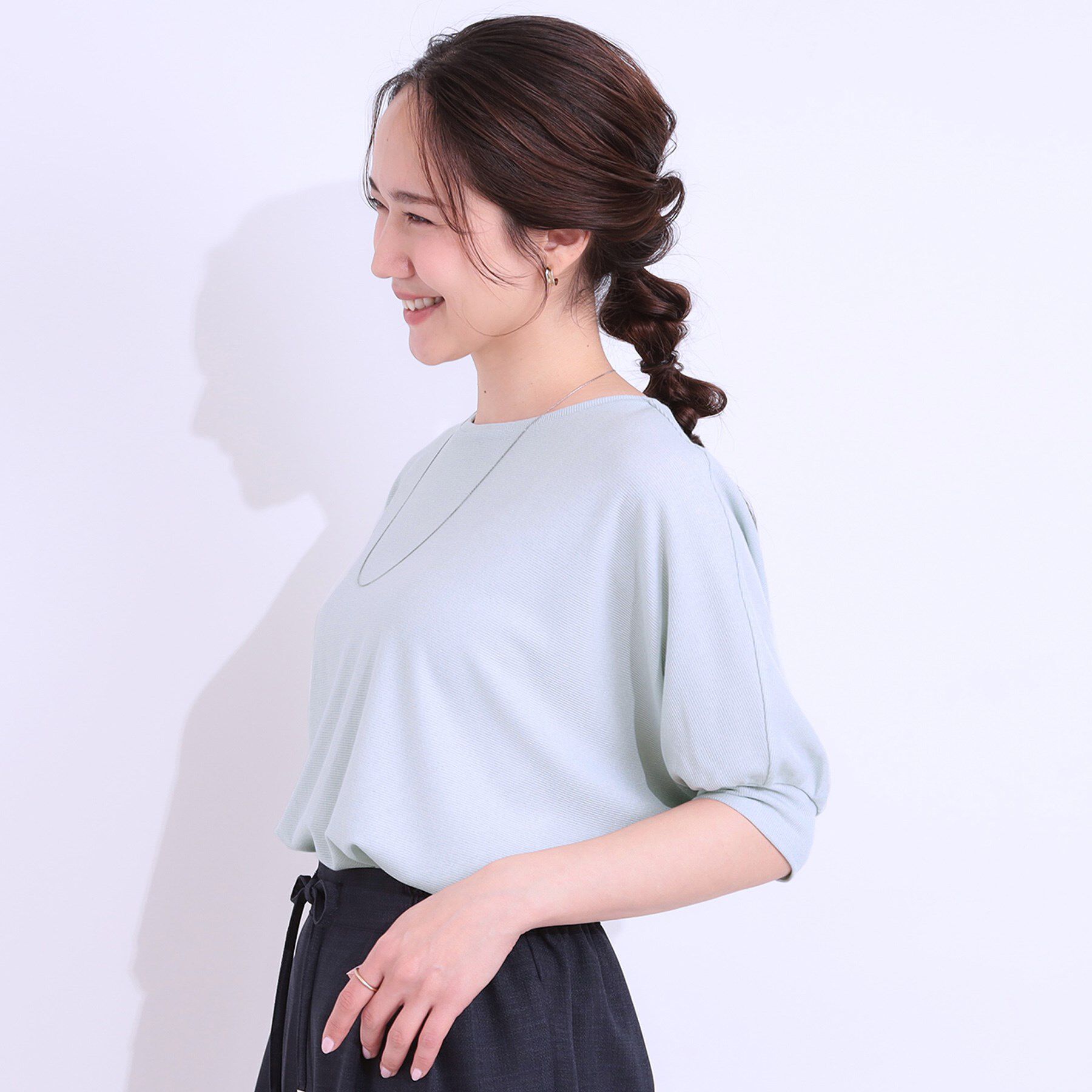 SHOO･LA･RUE「【ひんやり/UV】ほんのりラメで大人上品 お袖リブ ドルマントップス」|Tシャツ・カットソー|