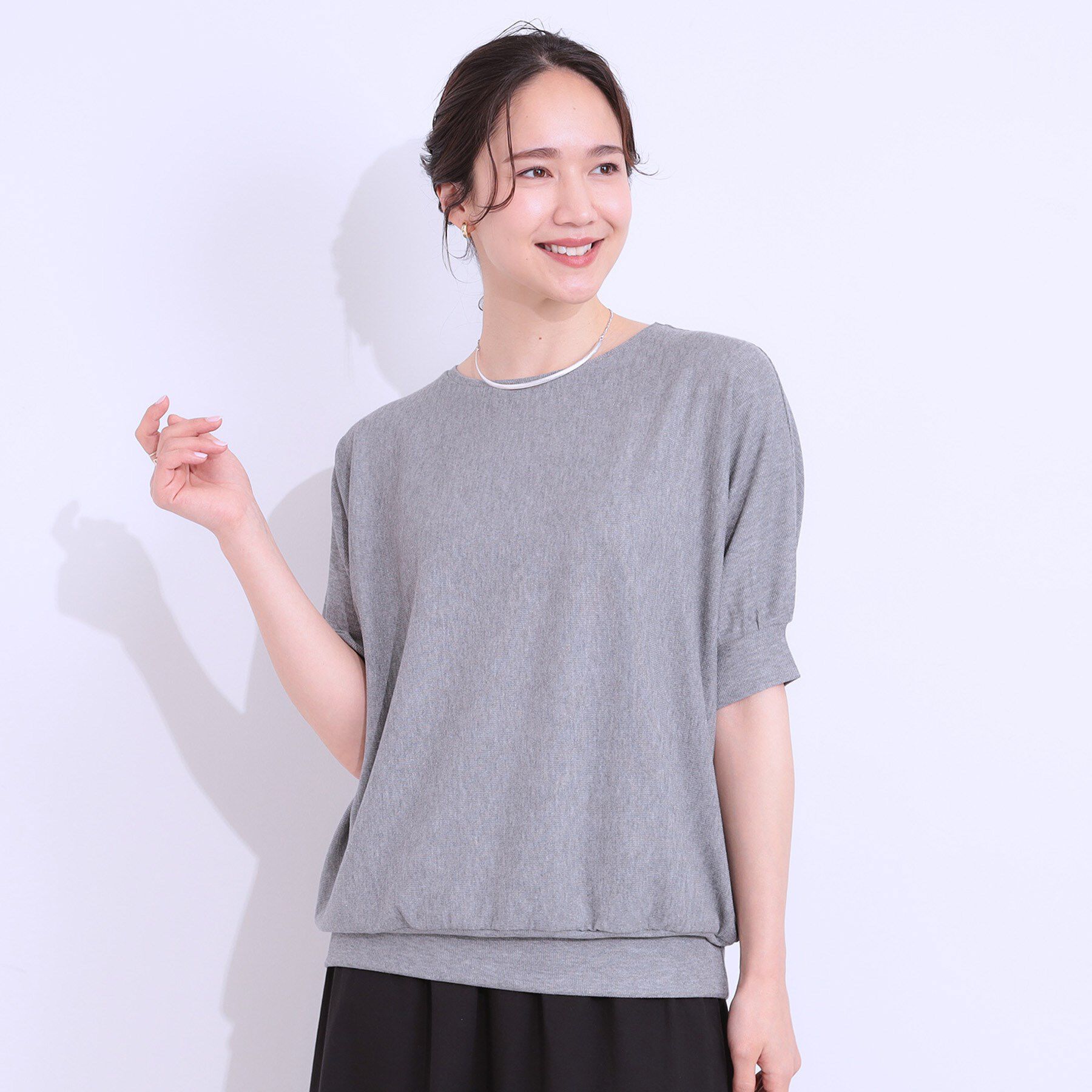 SHOO･LA･RUE「【ひんやり/UV】ほんのりラメで大人上品 お袖リブ ドルマントップス」|Tシャツ・カットソー|