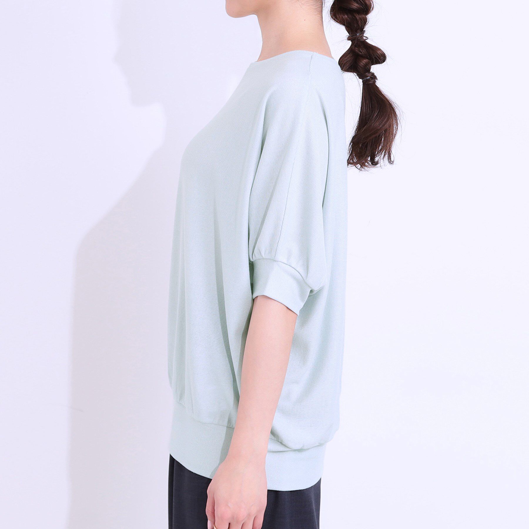 SHOO･LA･RUE「【ひんやり/UV】ほんのりラメで大人上品 お袖リブ ドルマントップス」|Tシャツ・カットソー|