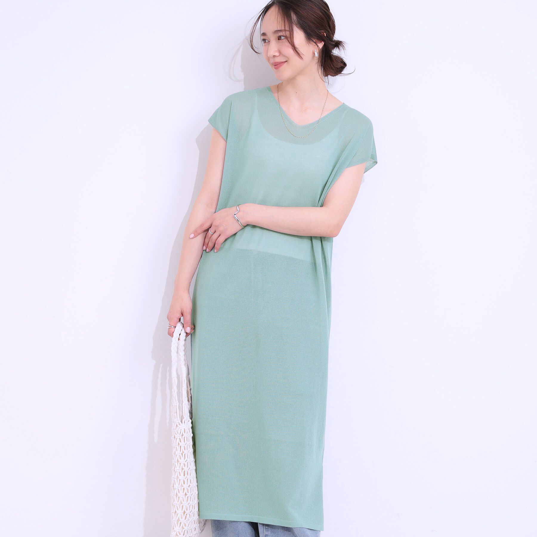 SHOO･LA･RUE「【洗える/S-LL】大人のシアーニットワンピース」|ワンピース|ミントグリーン(02