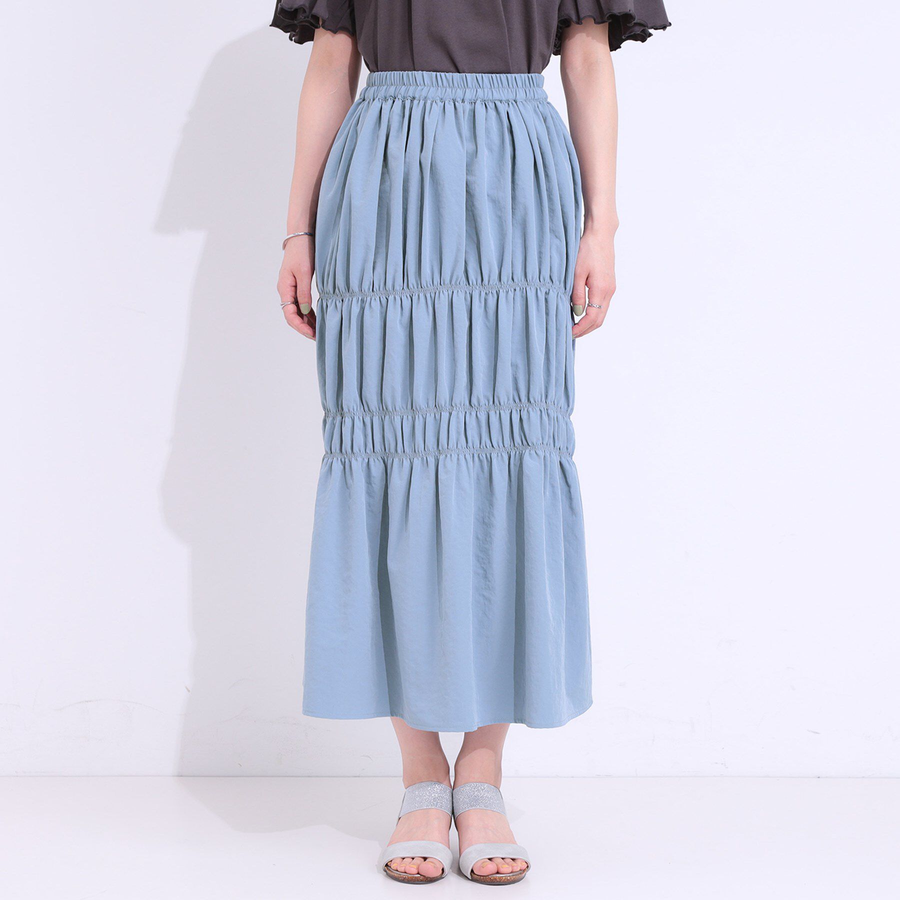 SHOO･LA･RUE「【S-LL】コーデが華やかに シャーリングデザインスカート」|スカート|