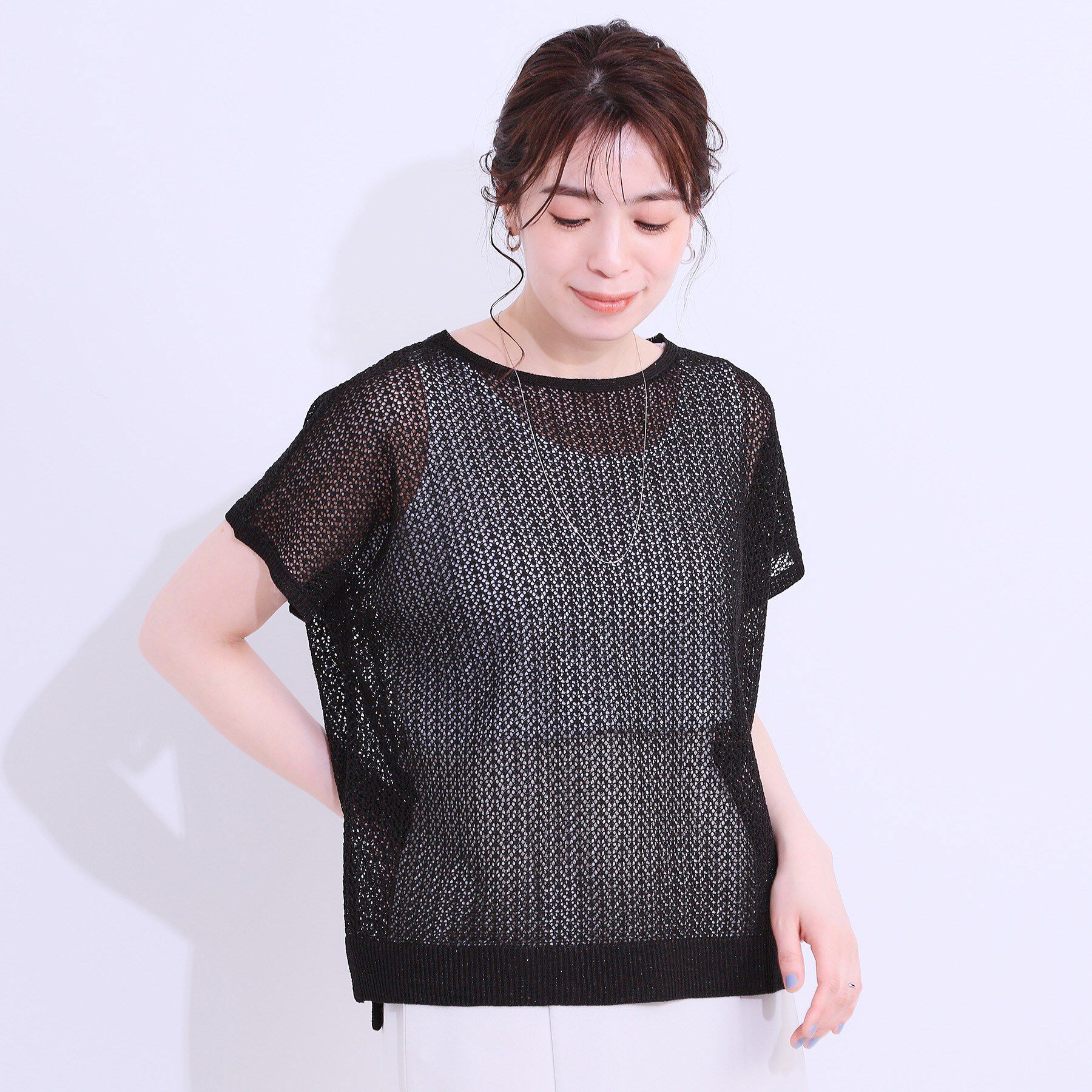 SHOO･LA･RUE「【S-LL/2点セット】程よいラメが上品 透かしニット＋タンクトップ」|ニット・セーター|