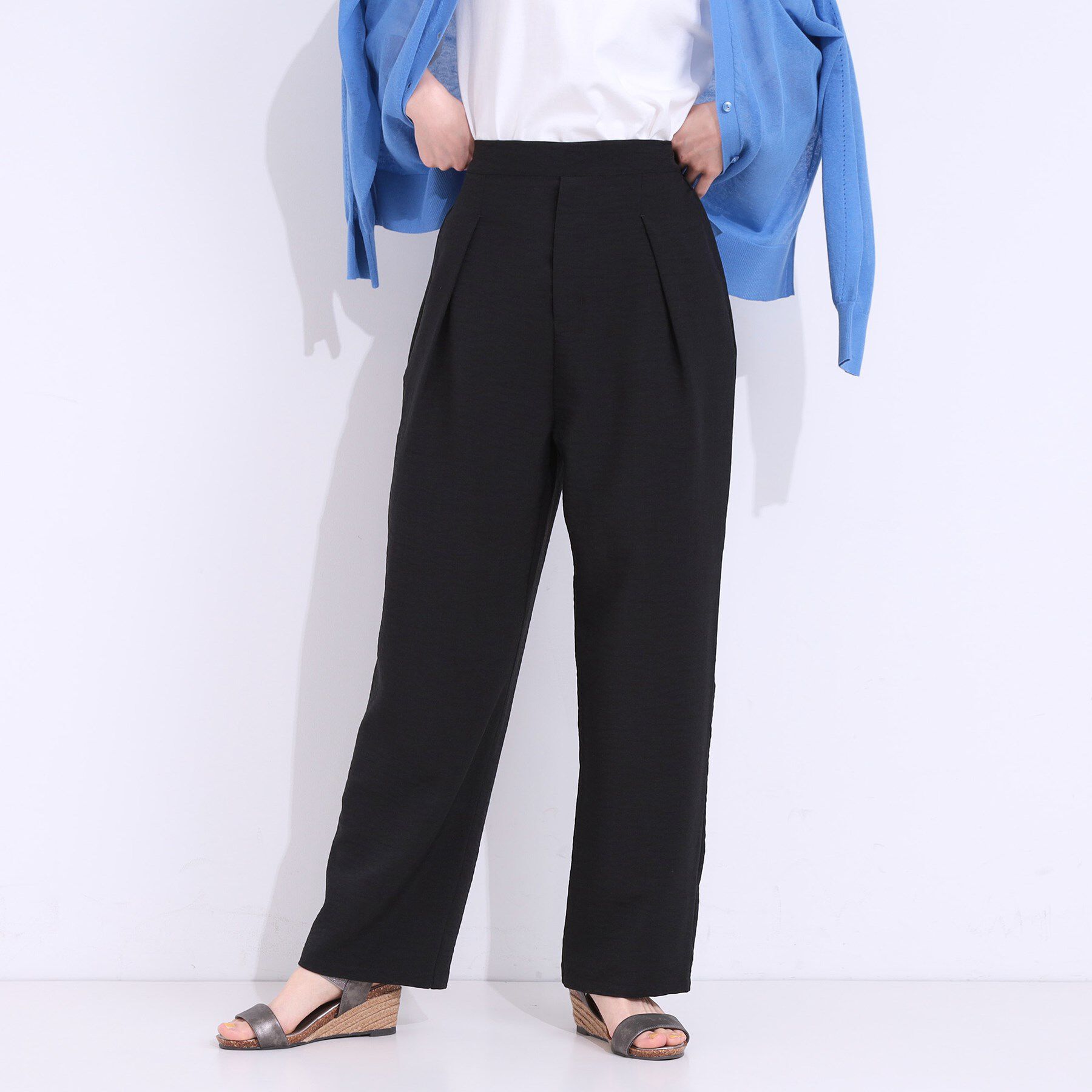 SHOO･LA･RUE「【洗える/S-LL】麻調ビンテージストレート」|その他|ブラック(019)