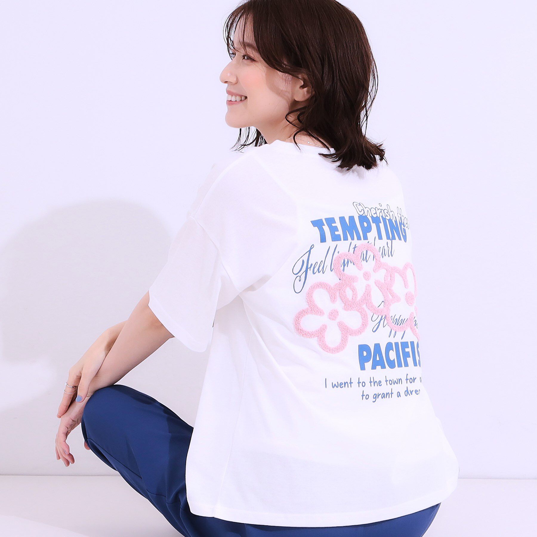 SHOO･LA･RUE「【洗える/S-LL】サガラ刺繍アソートTシャツ」|Tシャツ・カットソー|ホワイト(101)