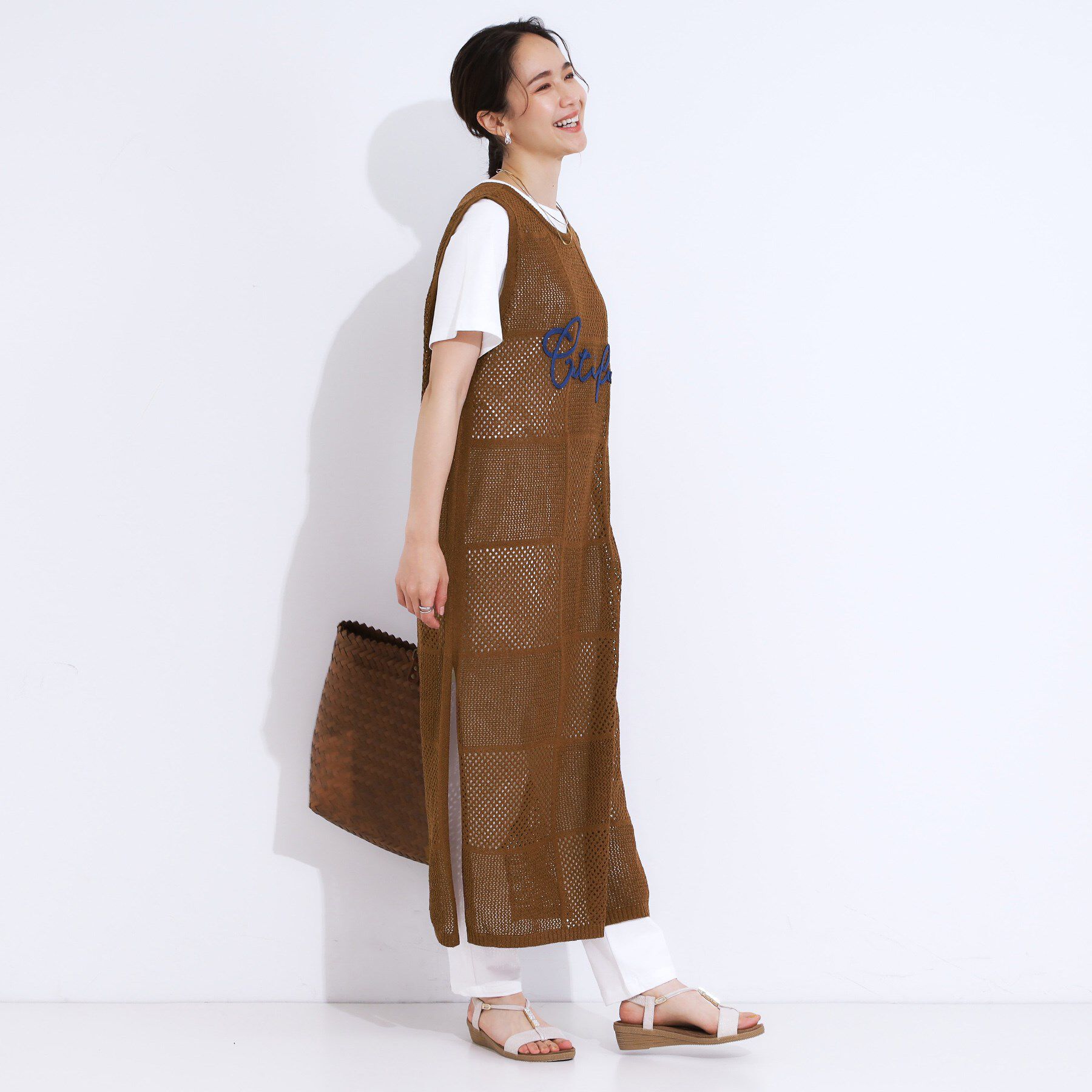 SHOO･LA･RUE「【前後2WAY】リネンライクブークレ パッチワーク風ニットワンピース」|ワンピース|