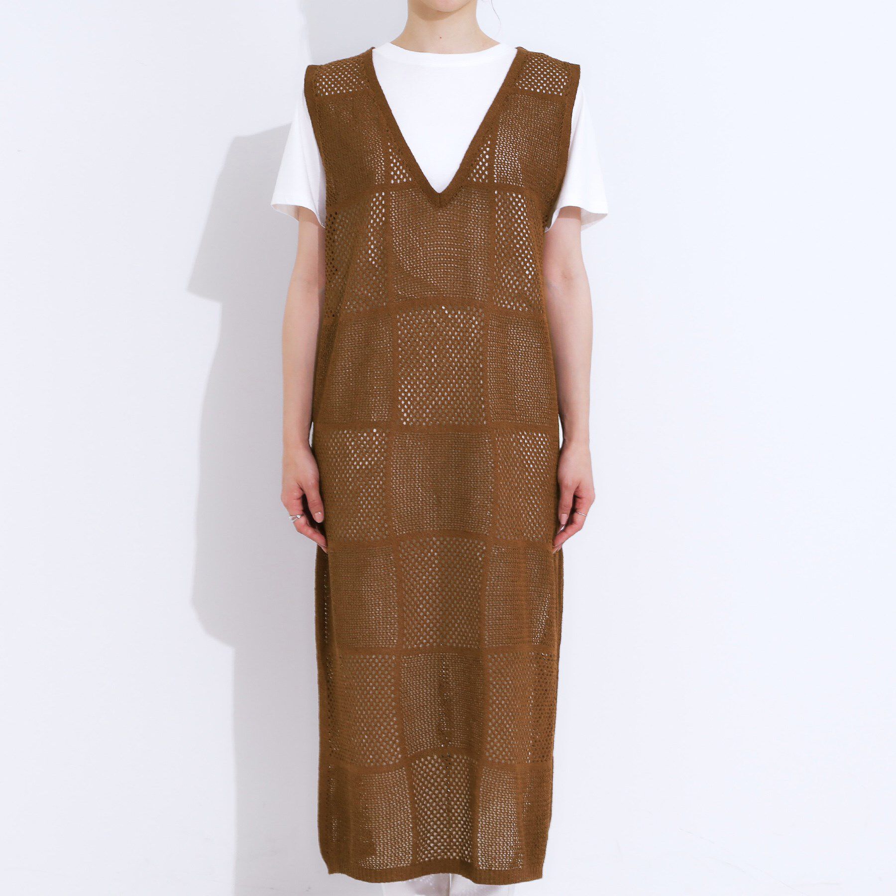 SHOO･LA･RUE「【前後2WAY】リネンライクブークレ パッチワーク風ニットワンピース」|ワンピース|