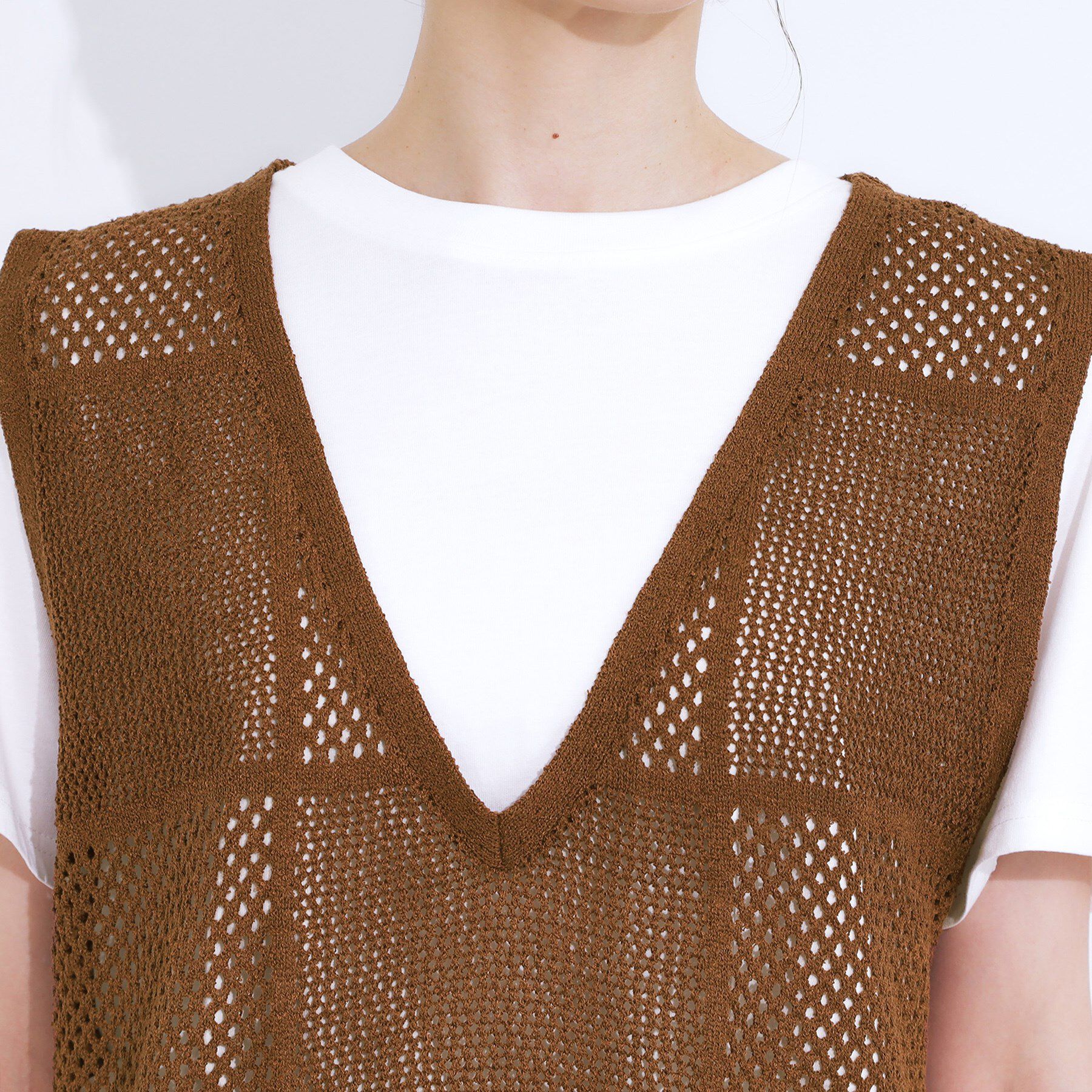 SHOO･LA･RUE「【前後2WAY】リネンライクブークレ パッチワーク風ニットワンピース」|ワンピース|