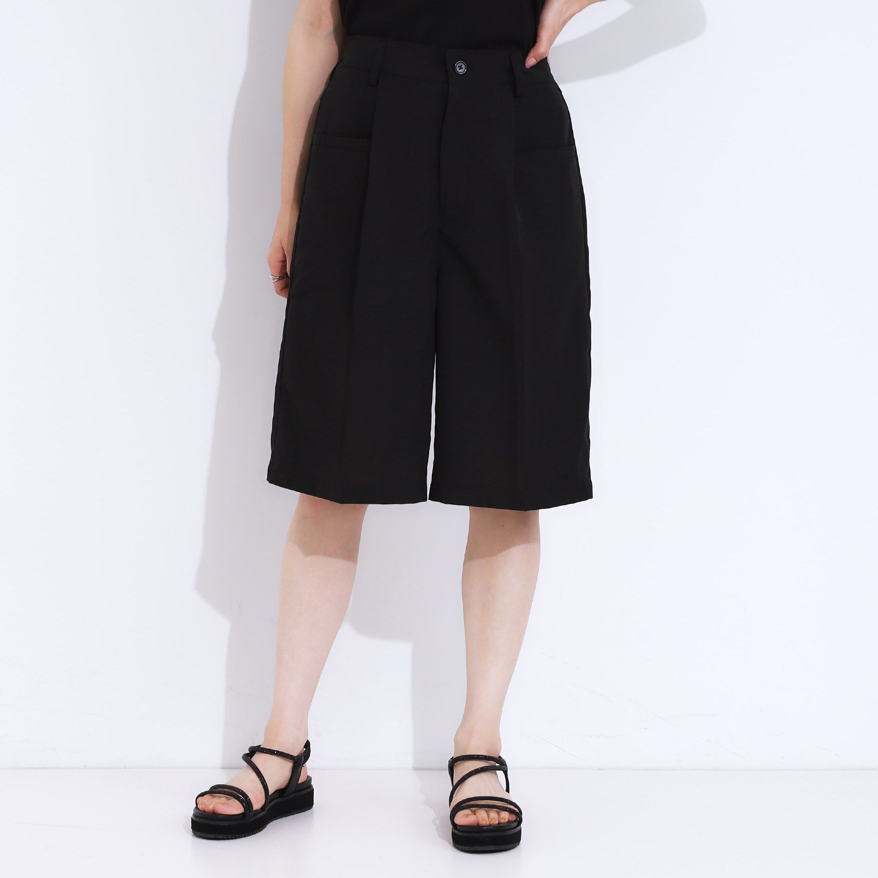 SHOO･LA･RUE「【S-LL】大人のための 麻調タックハーフパンツ」|その他|