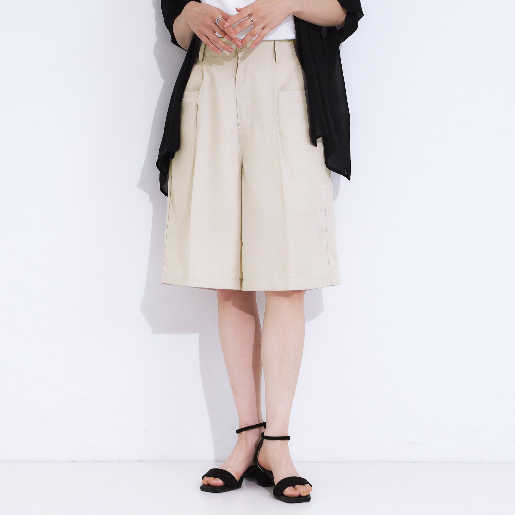 SHOO･LA･RUE「【S-LL】大人のための 麻調タックハーフパンツ」|その他|