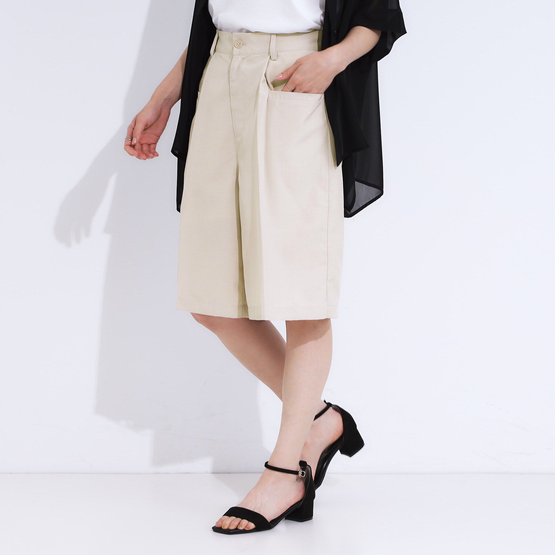 SHOO･LA･RUE「【S-LL】大人のための 麻調タックハーフパンツ」|その他|