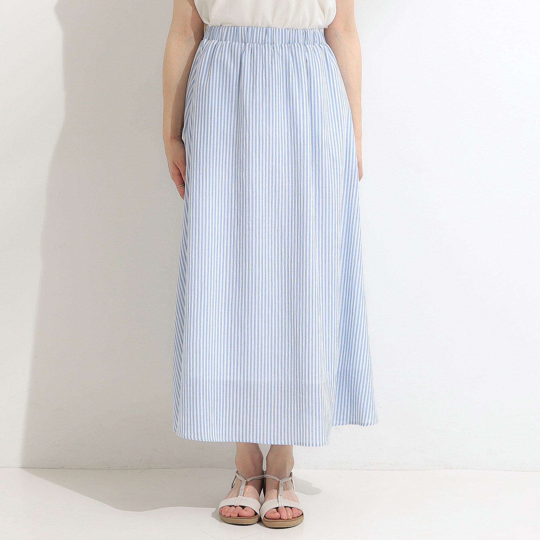 SHOO･LA･RUE「ふんわり軽やか ストライプギャザースカート」|スカート|