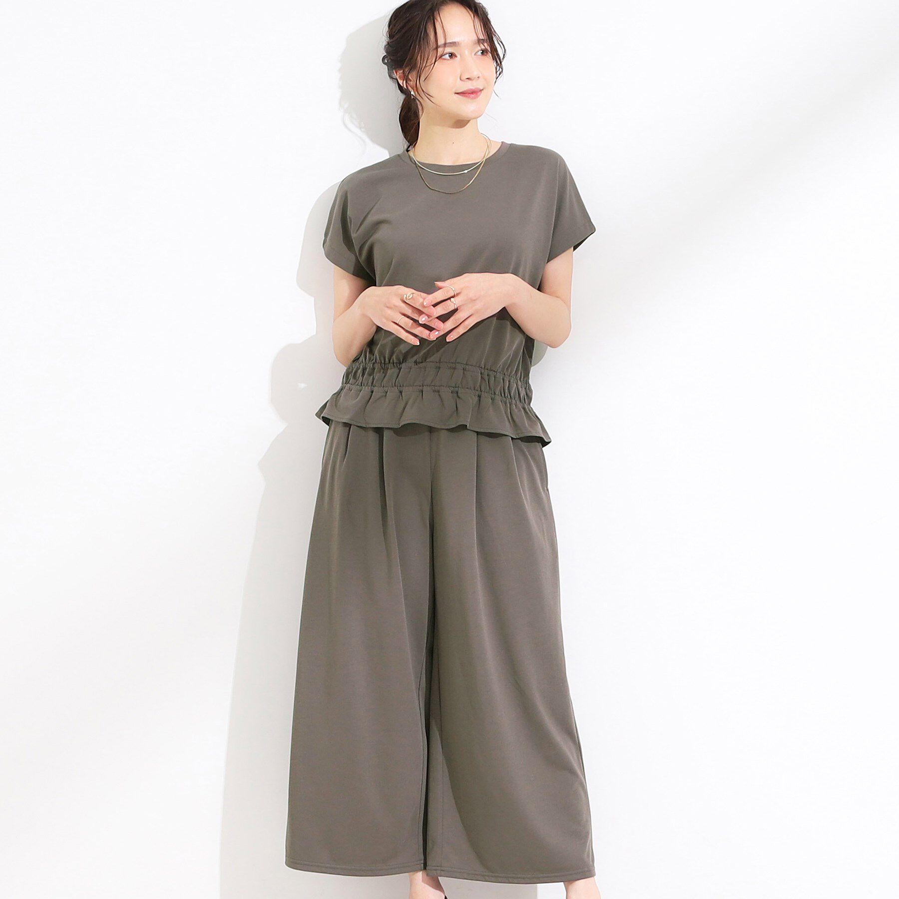 SHOO･LA･RUE「【ひんやり/2点セット】コーデに悩まず決まる トップス＋ガウチョパンツ」|スーツ|トープ(054)