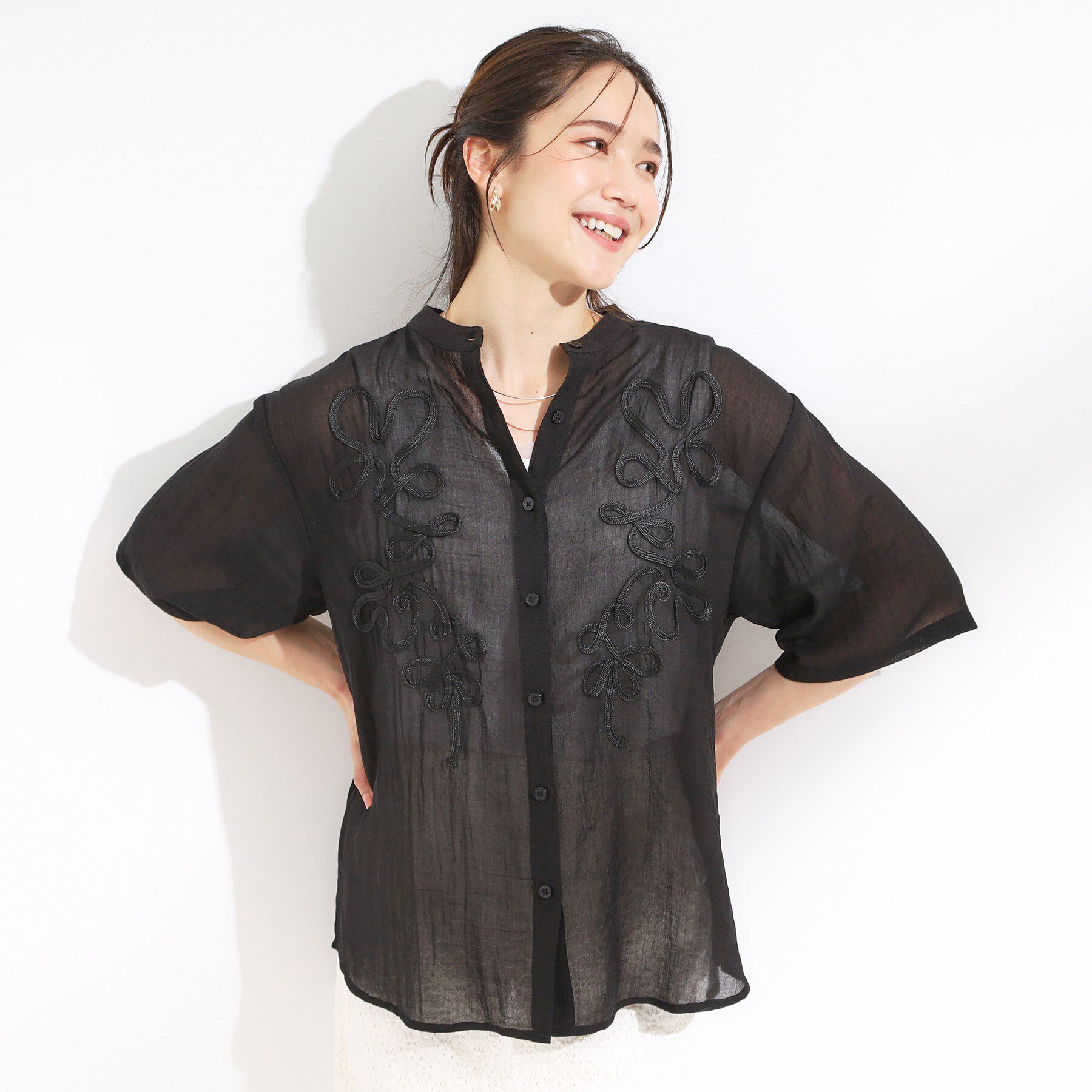 SHOO･LA･RUE「【S-LL】一枚で着映え コード刺繍シャツ」|シャツ・ブラウス|