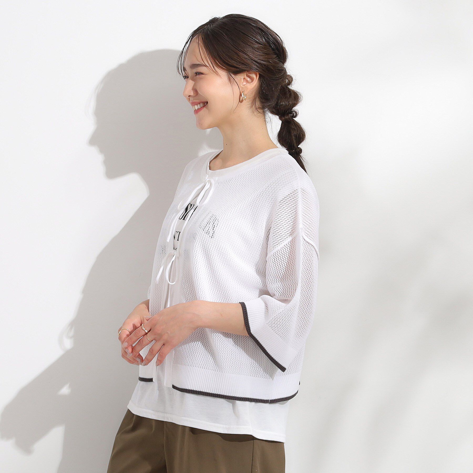 SHOO･LA･RUE「【2点セット/S-LL】メッシュリボン2WAYニット&times;フレンチスリーブTシャツ」|その他|