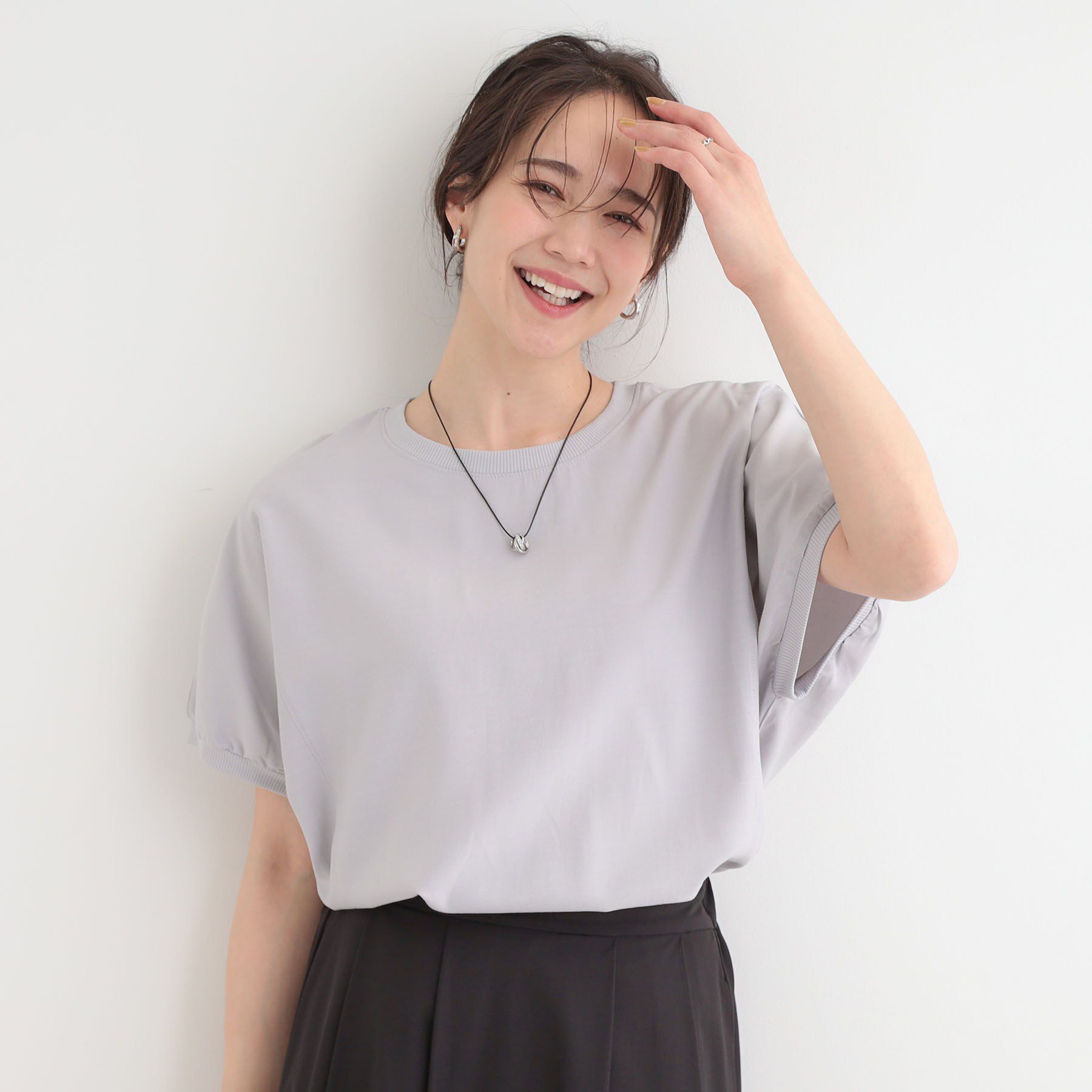 SHOO･LA･RUE「【ひんやり/洗濯後しわになりにくい】リブ切り替えドルマンブラウス」|シャツ・ブラウス|