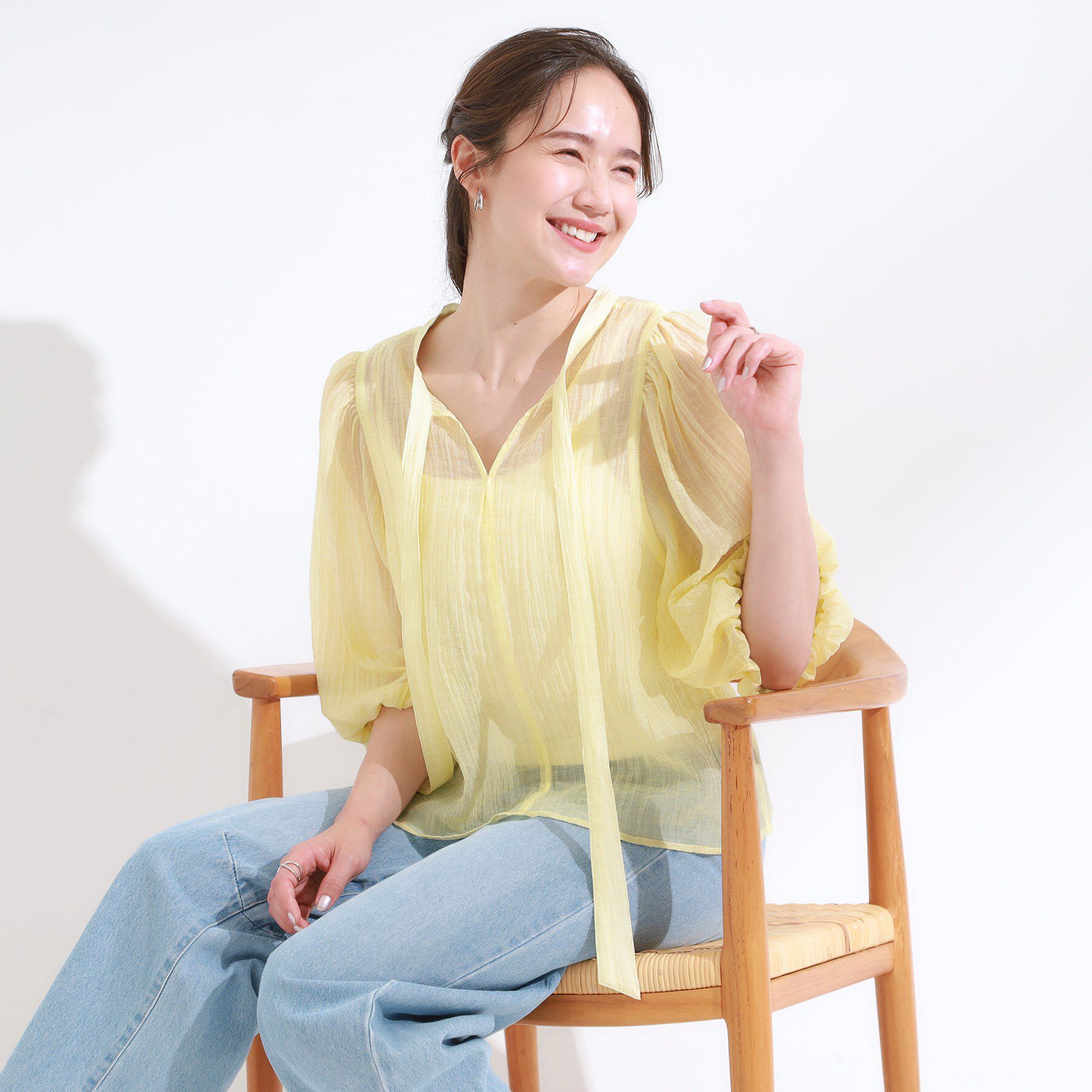 SHOO･LA･RUE「【S-LL/前後2WAY】バルーンスリーブが華やか こなれ見えシアーブラウス」|シャツ・ブラウス|