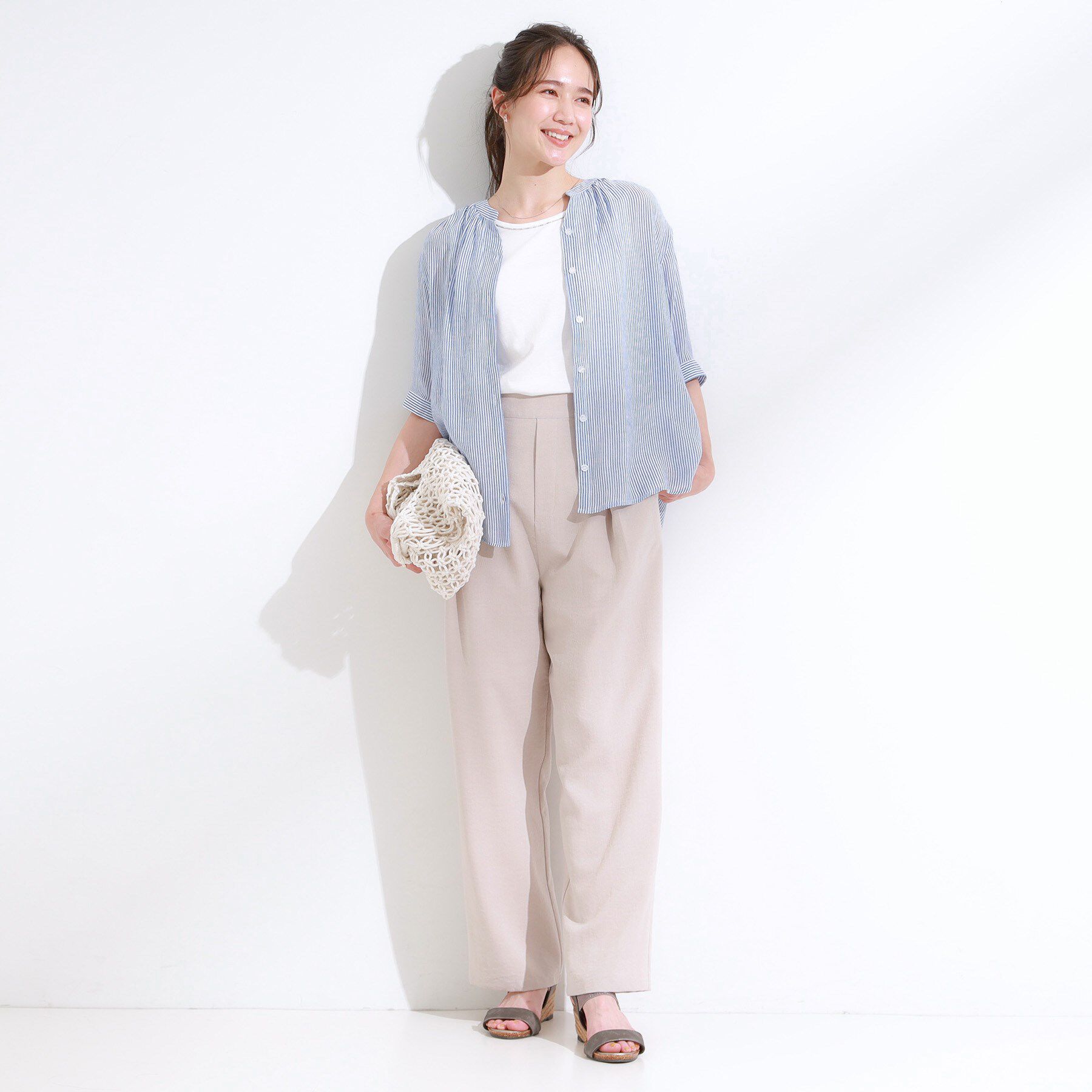 SHOO･LA･RUE「【S-LL/2点セット】着るだけでコーデが決まる 麻調5分袖ブラウス＋タンクトップ」|シャツ・ブラウス|