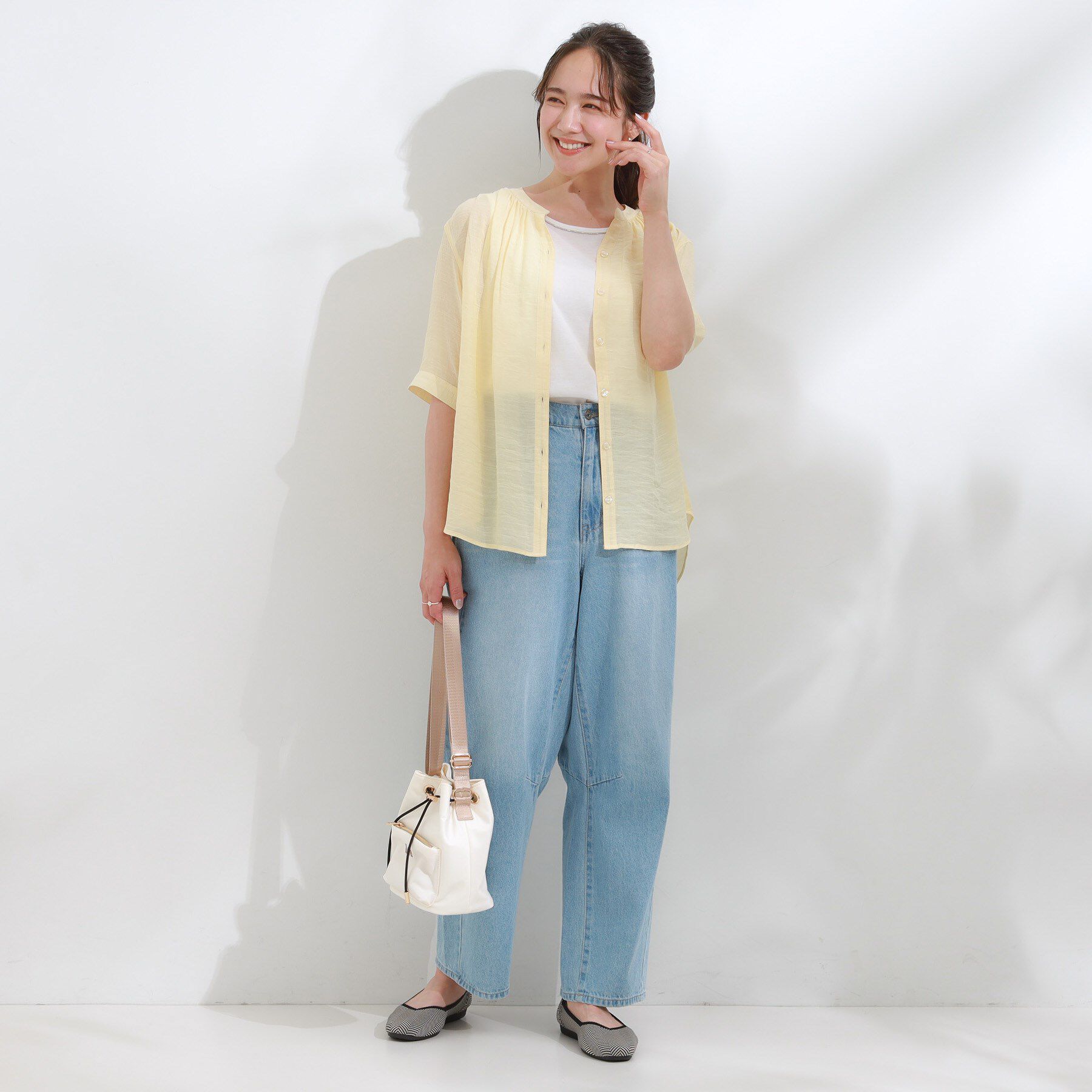 SHOO･LA･RUE「【S-LL/2点セット】着るだけでコーデが決まる 麻調5分袖ブラウス＋タンクトップ」|シャツ・ブラウス|