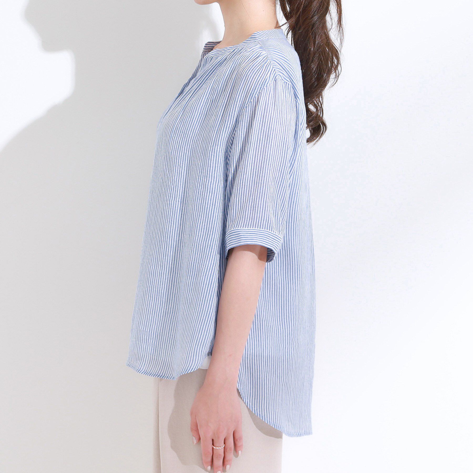 SHOO･LA･RUE「【S-LL/2点セット】着るだけでコーデが決まる 麻調5分袖ブラウス＋タンクトップ」|シャツ・ブラウス|