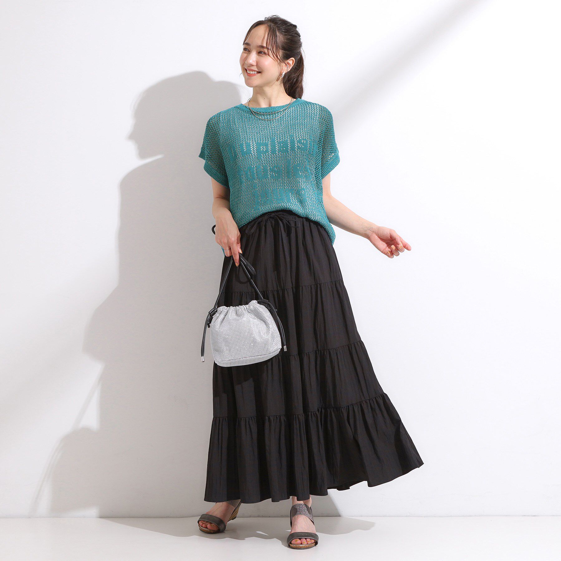 SHOO･LA･RUE「【2点セット/S-LL】キラリと光るラメがポイント メッシュロゴニット+タンクトップ」|その他|