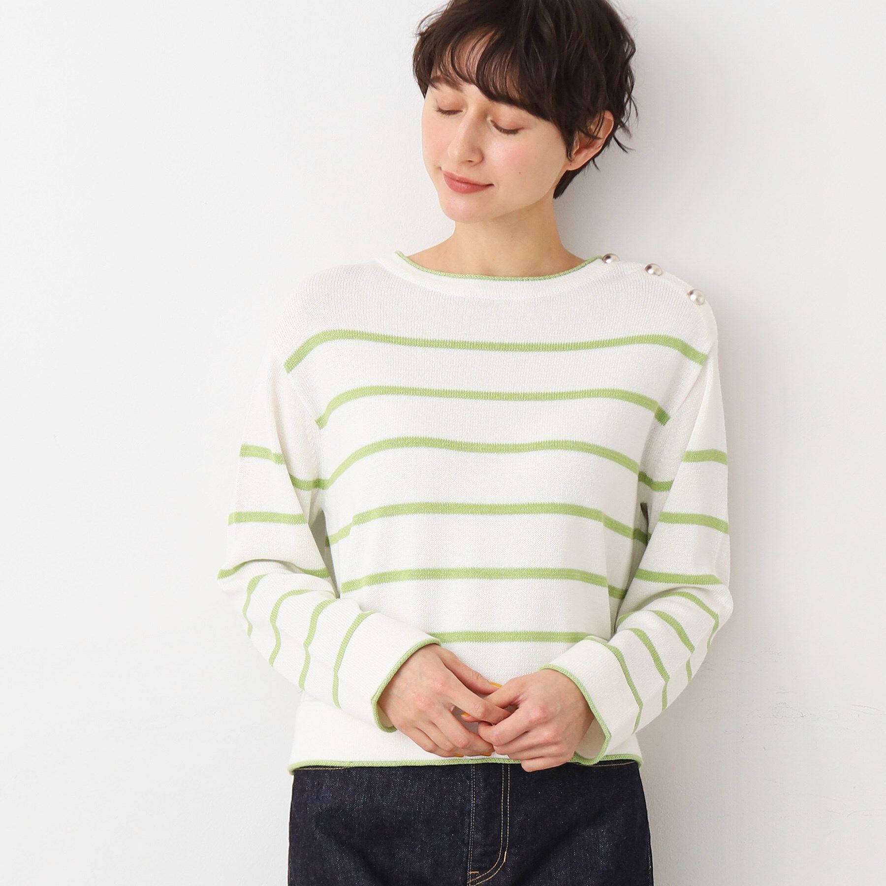 Dessin「【洗える】肩ボタン付きボーダーニット（XS～L）」|ニット・セーター|